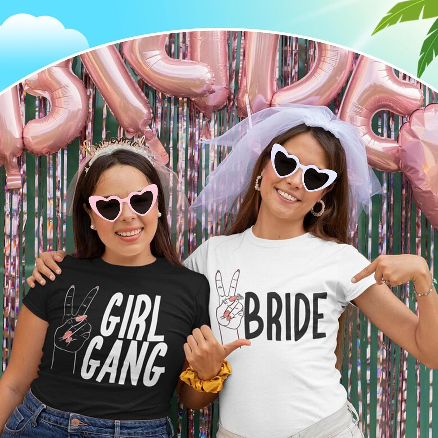 CIEHER Bachelorette Party Favors - White Black Heart Sunglasses for Bride Bridesmaid