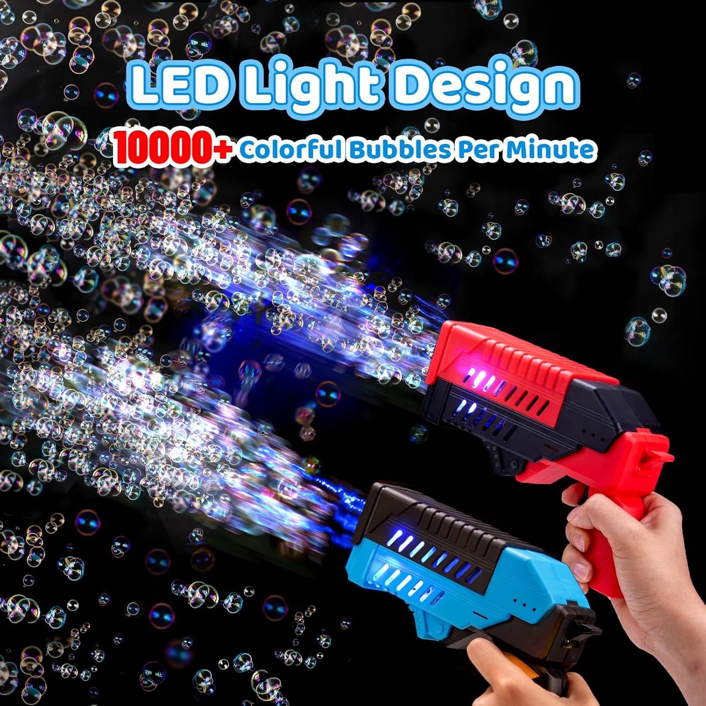 SHCKE Bubble Gun for Kids 2 Packs,Bubble Machine for Kids, 8 Holes Bubble Blaster Gun for Toddlers with LED Lights & Solution, Easter, Party Favor, Outdoor Toys for Boys & Girls