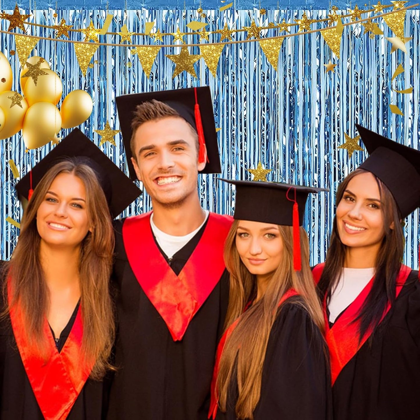 2 Pack 3.28 ft x 6.56 ft Light Blue Tinsel Curtain Party Backdrop - Metallic Foil Fringe Backdrop Door for Halloween, Christmas, Birthday Graduation Wedding Party Streamers Photo Backdrop.