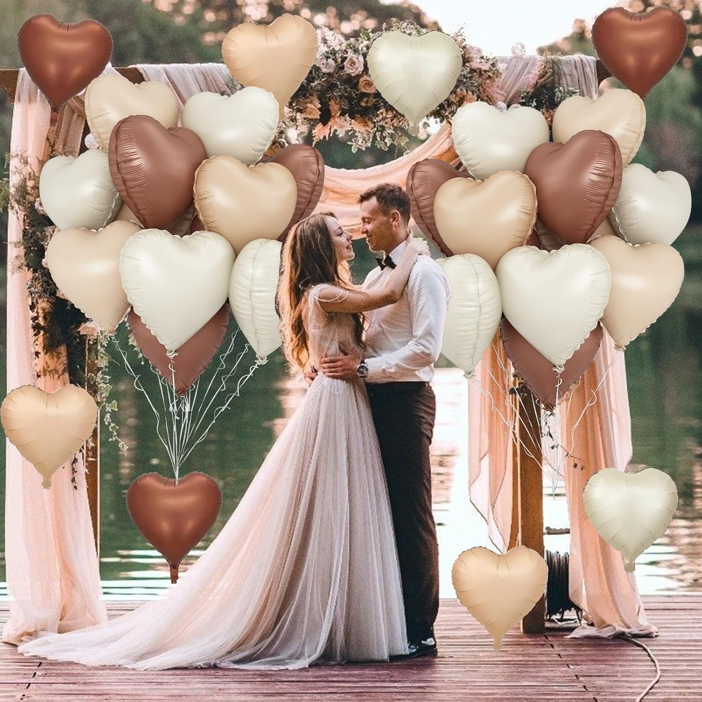 Cream Brown Heart Balloons, 12Pcs Brown Apricot Foil Balloons, Beige Coffee Foil Heart Shape Mylar Balloon 18 Inch Nude Neutral Helium Mylar Balloon for Boho Birthday Baby Shower Wedding Valentine
