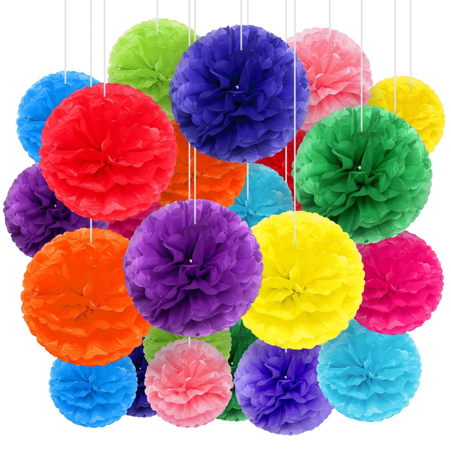 Yeaqee 30 Pcs Multicolor Large Tissue Paper Pom Poms Decorations 14''/ 12''/ 10'' Tissue Paper