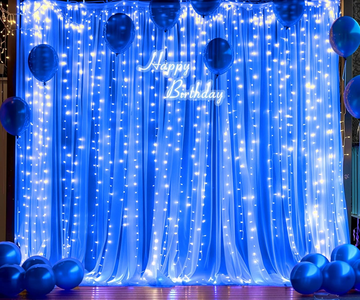 Royal Blue Backdrop Curtains with Lights String for Parites Wedding 10×8ft Sheer Tulle Backdrop Curtain for Graduation Ceremony Baby Shower Birthday Party Prom Photo Shoot Background Decorations