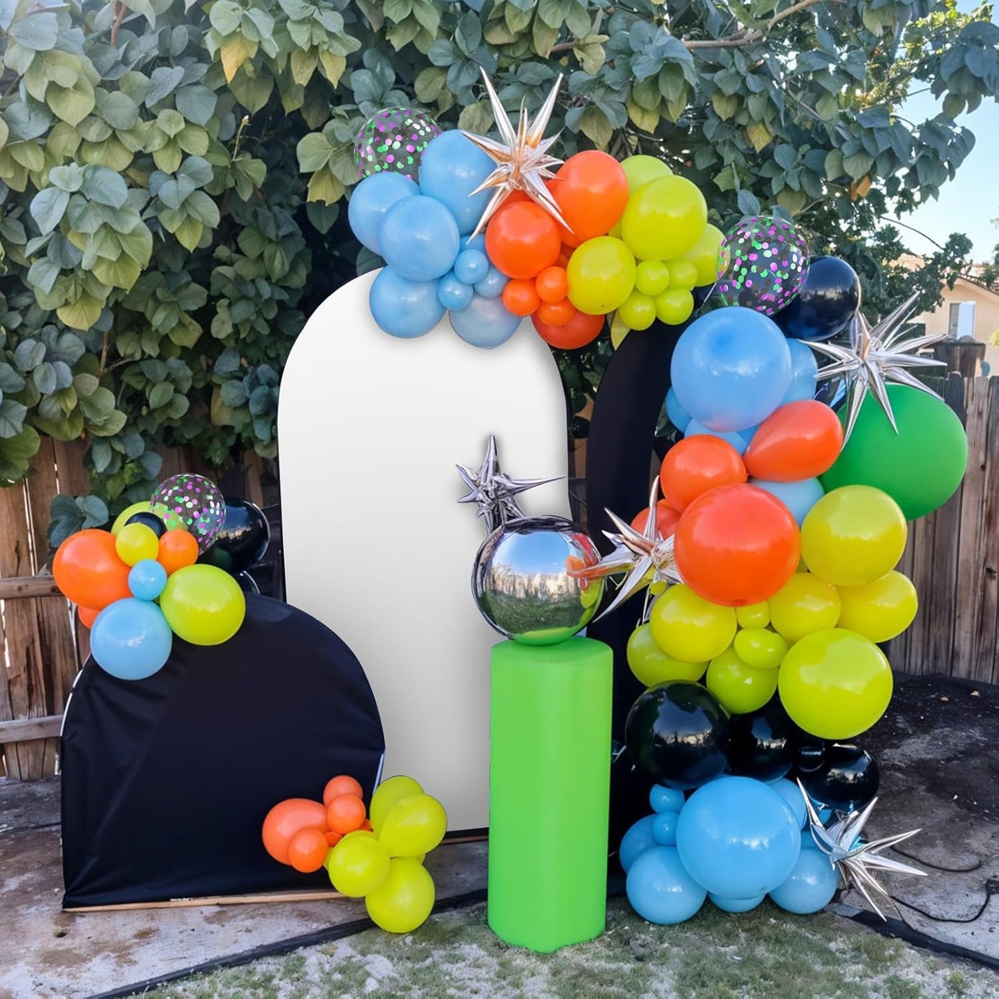 Green Orange Black Balloons, 12 Inch Fruit Green Orange Teal Black Confetti Latex Balloons for Boys Party Baby Shower Birthday Party Decorations