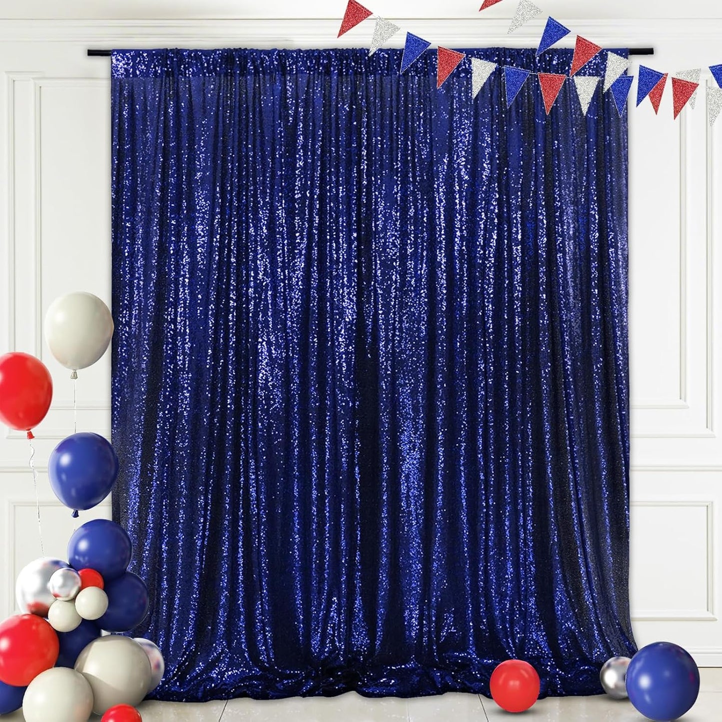 Eternal Beauty Navy Blue Sequin Backdrop, 8x8 Ft Glitter Background Curtains for Shimmer Photography Party Wedding Birthday Independence Day Back Drop Decor