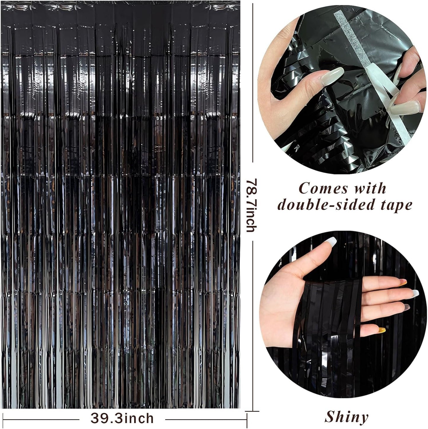 Black Party Streamers Foil Fringe Backdrop Curtains Tinsel Streamers Birthday Party Decorations Fringe Backdrop for Birthday Party Graduation Bridal Shower