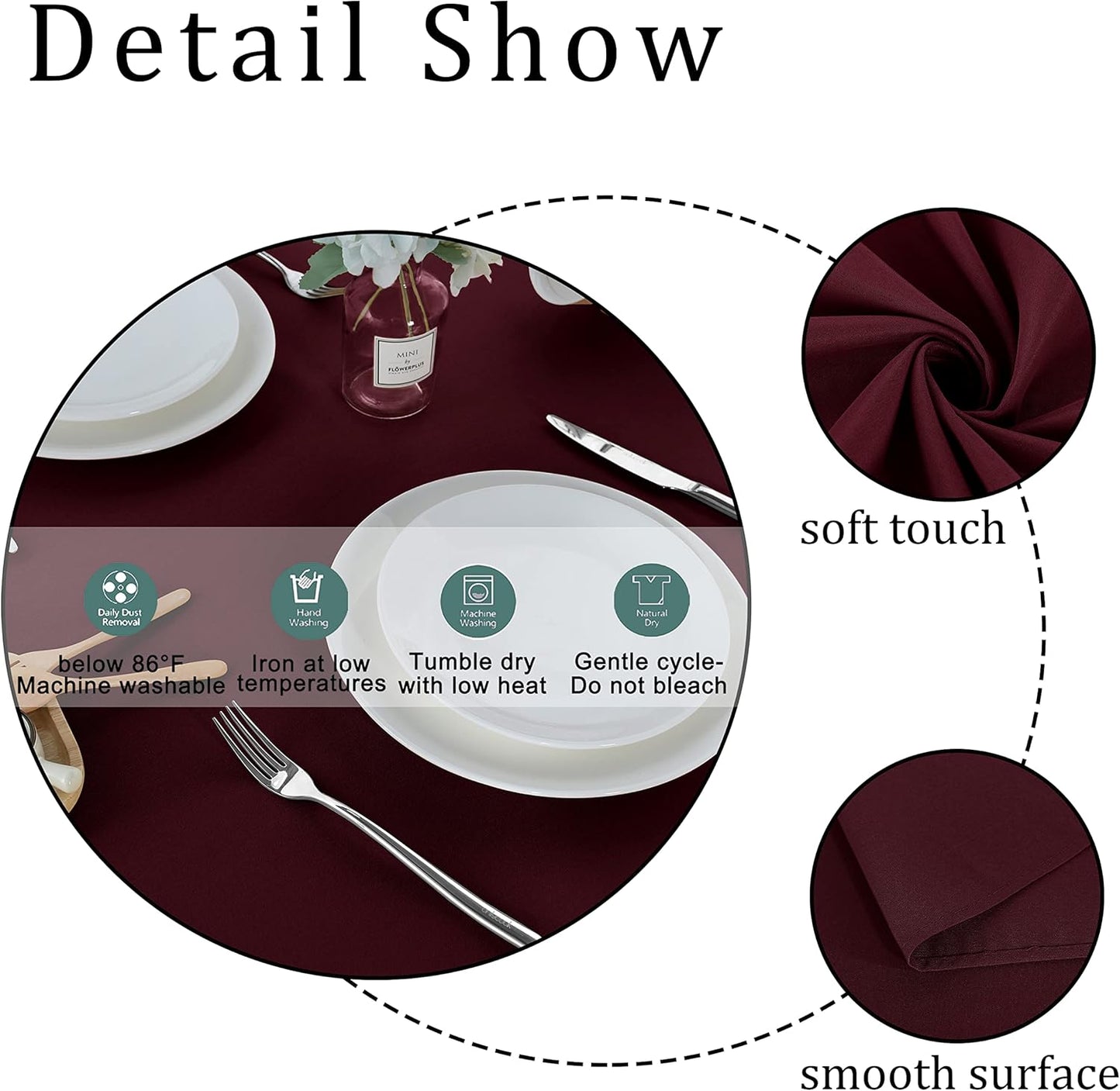 Fitable Square Tablecloth 54x54 inch Tablecloth Stain and Wrinkle Resistant Washable Polyester Table Cloth for Buffet Parties and Camping, Burgundy
