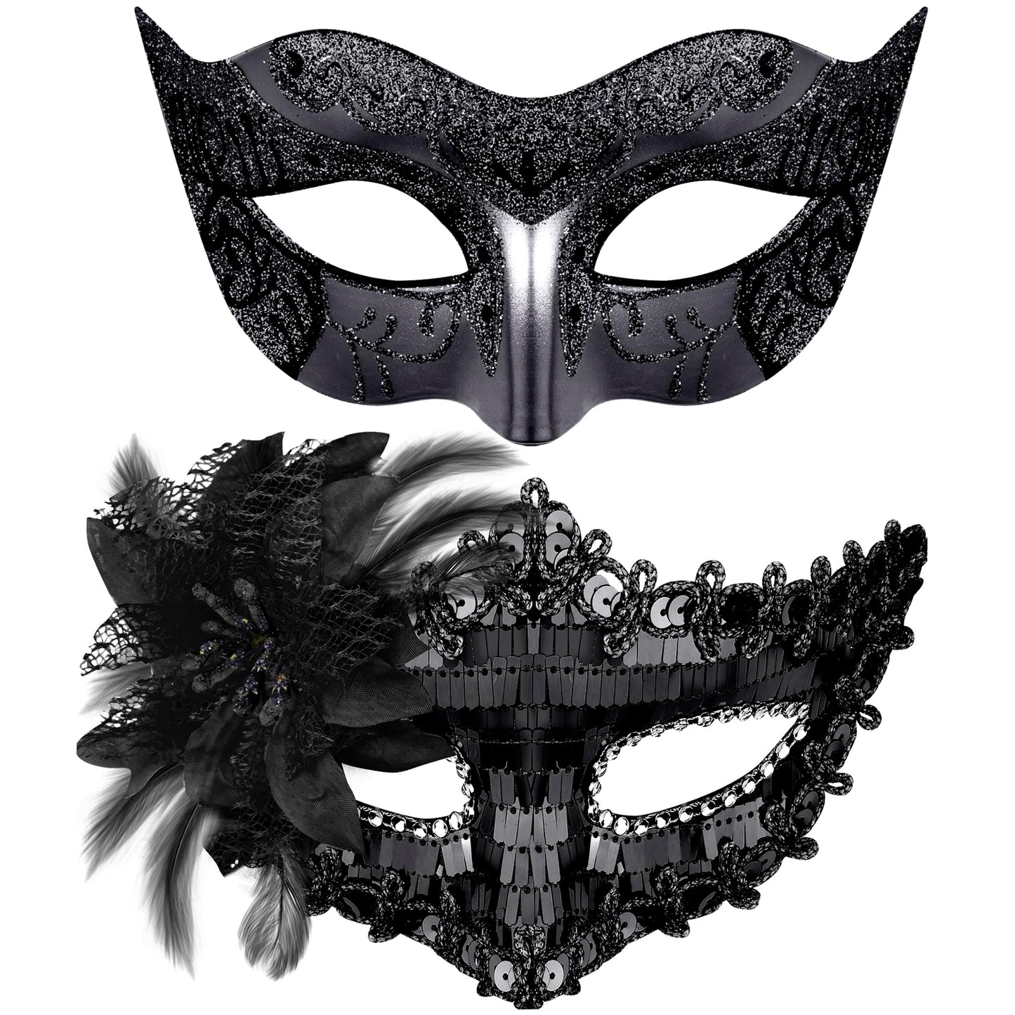 SIQUK Couple Masquerade Masks Sequins Venetian Party Plastic Halloween Costume Rhinestone Mardi