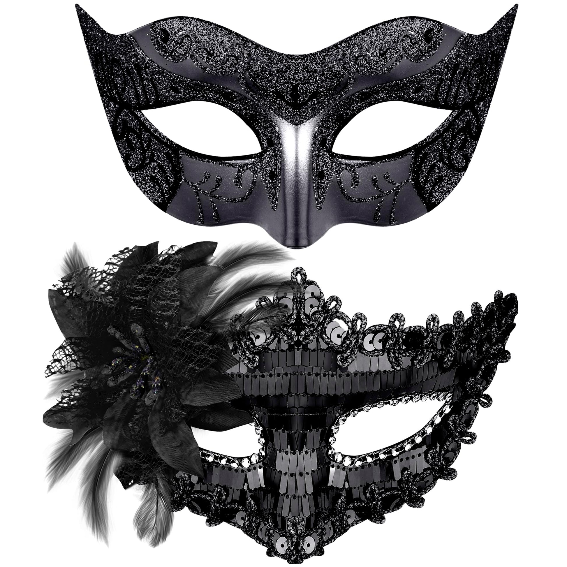SIQUK Couple Masquerade Masks Sequins Venetian Party Plastic Halloween Costume Rhinestone Mardi