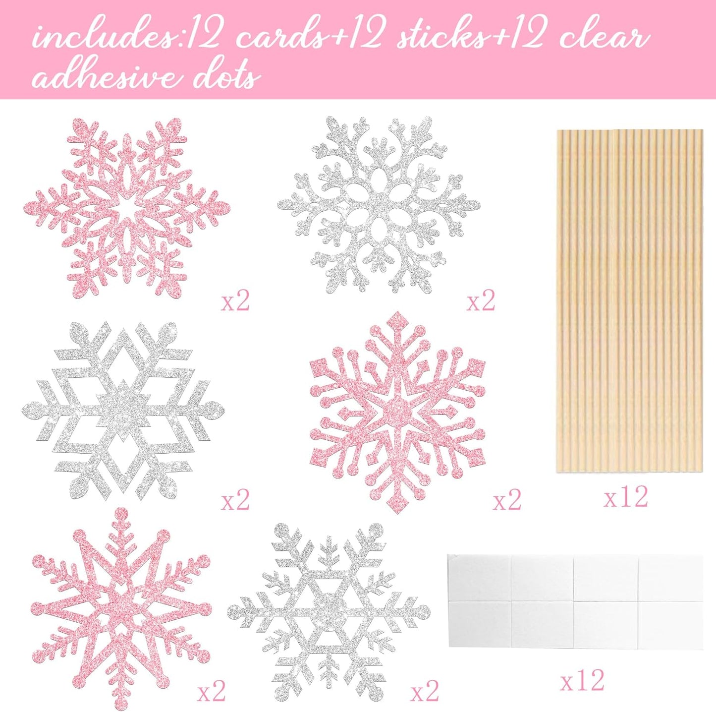 Snowflake Centerpiece Sticks Winter Frozen Theme Party Decorations 12PCS Glitter Snowflakes Table Toppers Ice Snowflake Centerpieces for Christmas Holiday Birthday Party Baby Shower Supplies