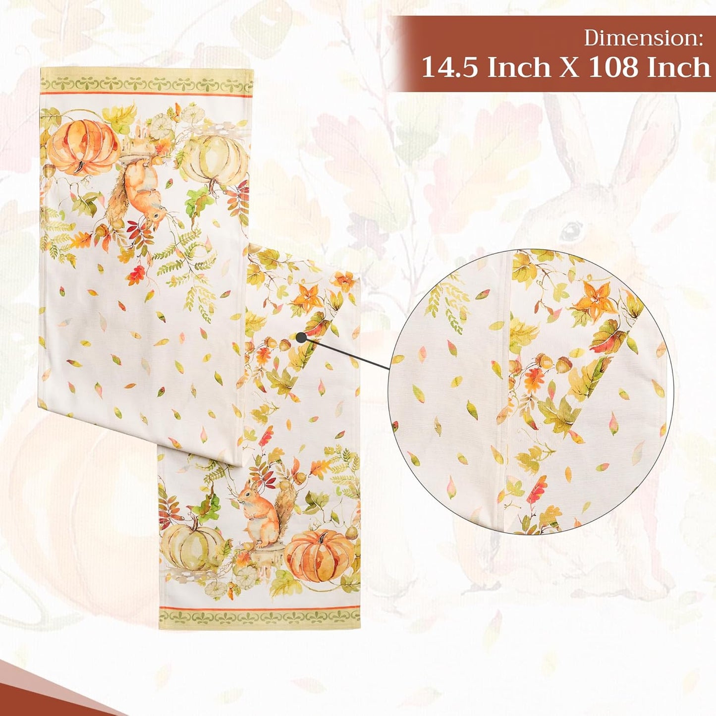 Maison d' Hermine Table Runner 100% Cotton Double Layer Table Runners 108 inches Long Decorative for Home Kitchen Dining Party Baby Shower Wedding Bridal Shower (Pumpkin Passion, 14.50" x 108")