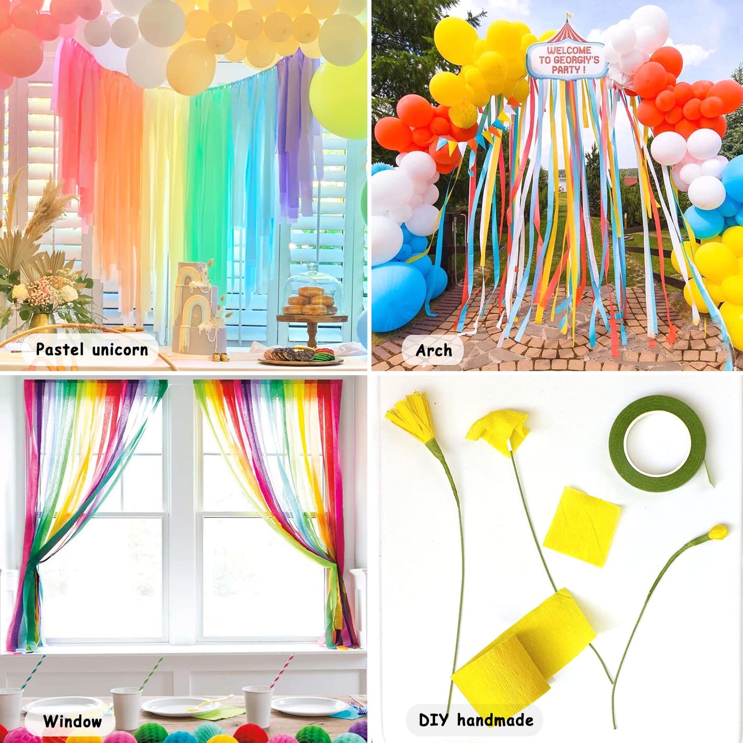 12 Rolls Crepe Paper Streamers, 12 Colors Streamers Party Supplies for Birthday Party Baby Shower
