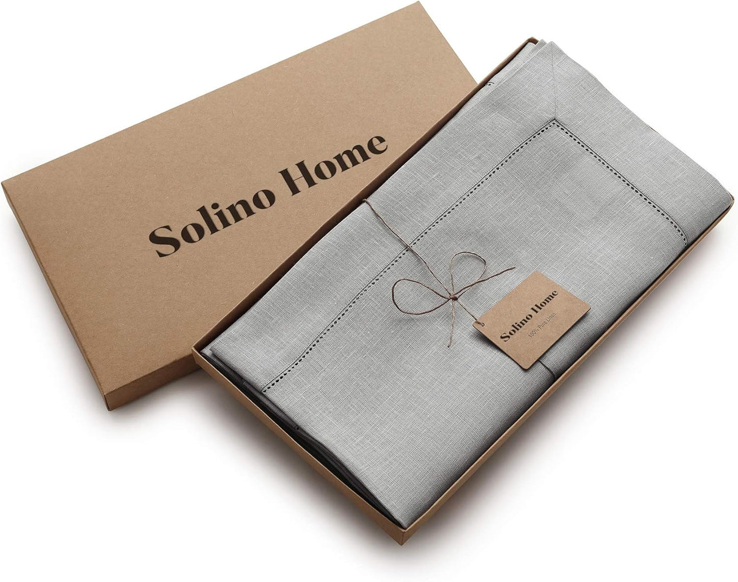 Solino Home Linen Tablecloth 60 x 108 Inch - Classic Hemstitch 100% Pure Linen Soft Grey Table Cloth for Rectangle Tables - Machine Washable Tablecloth for Fall, Autumn, Thanksgiving, Christmas