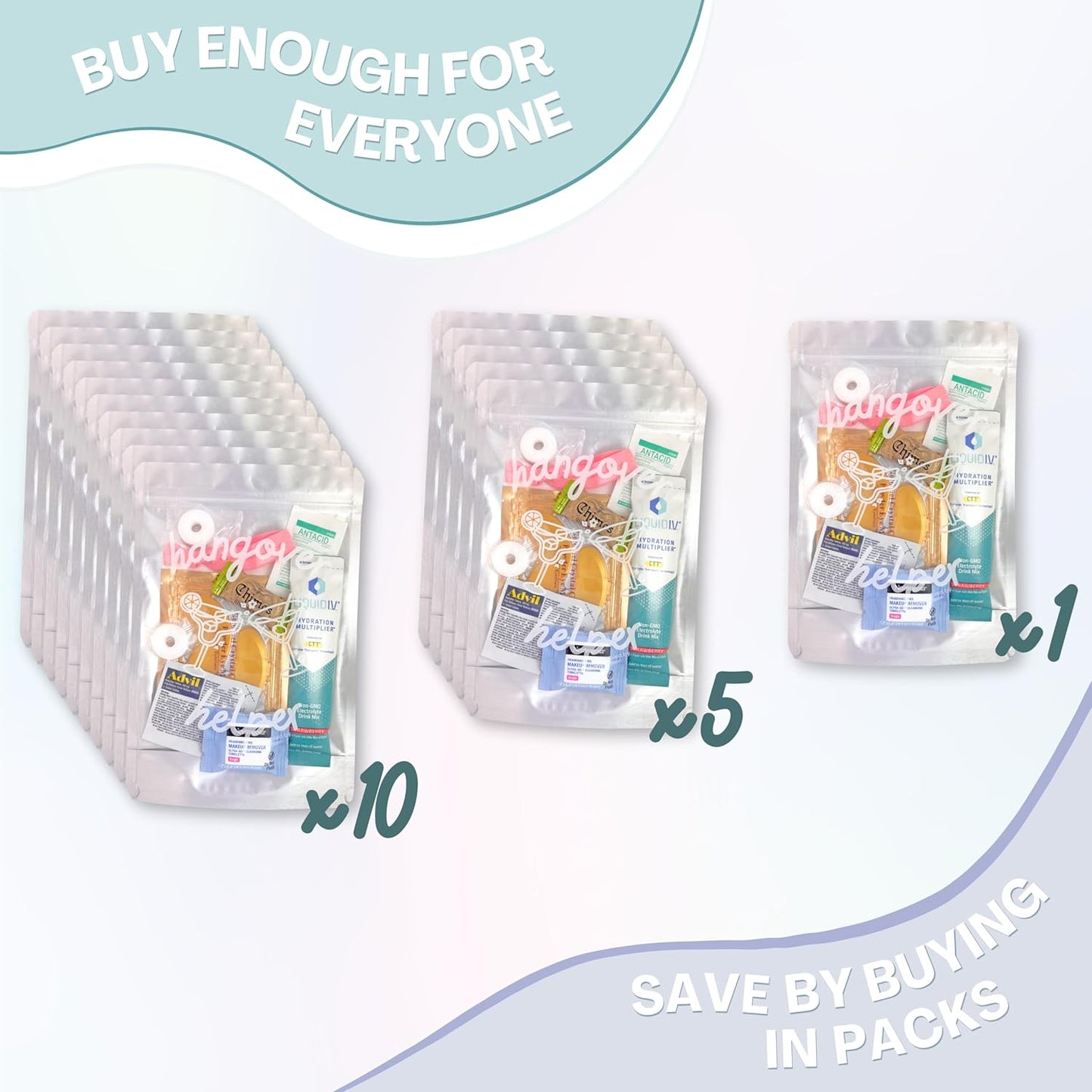 Hangover Kit (1 Pack) Pre Filled Party Favors, Goodie Bags, Gift for Bachelorette, Wedding, 21st Birthday, Girls Trip and All Celebrations