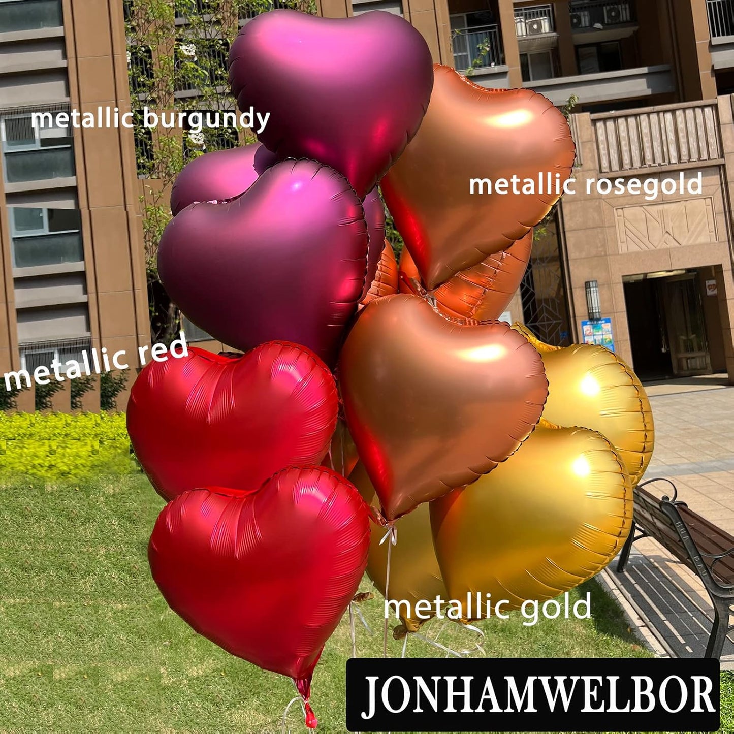 Jonhamwelbor 20Pcs 18 inch Metallic Red Foil Mylar Heart Shape Balloons Decorations Valentines Birthday Wedding Baby Shower Party (Metallic Red)