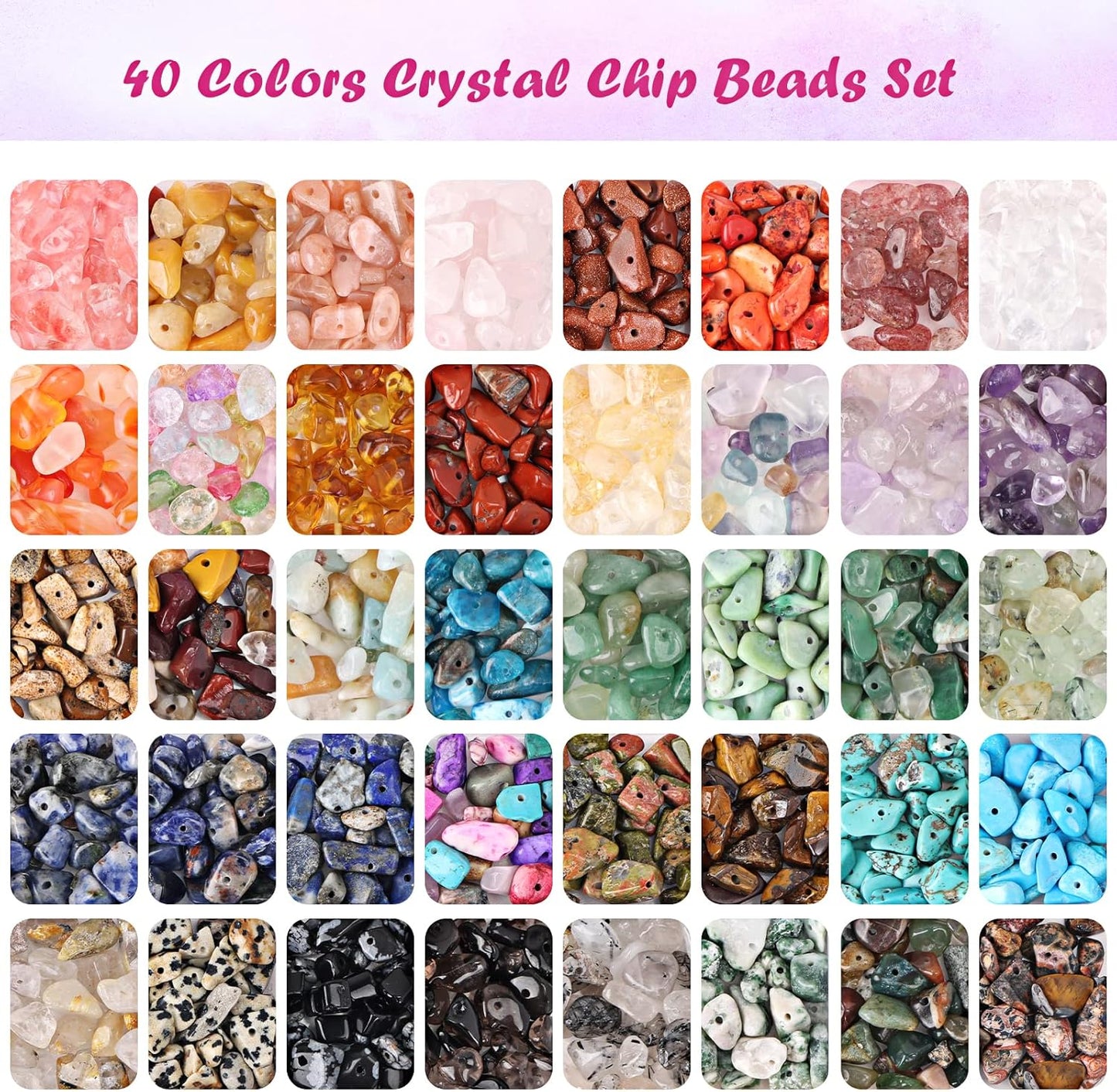 QUEFE 720pcs Crystal Chips Beads Ring Making Kit, 40 Colors Crystal Chips and Gemstone Beads for Jewelry Making Crystal Beads for Ring, Bracelets Earring Making Supplies, Craft Gifts