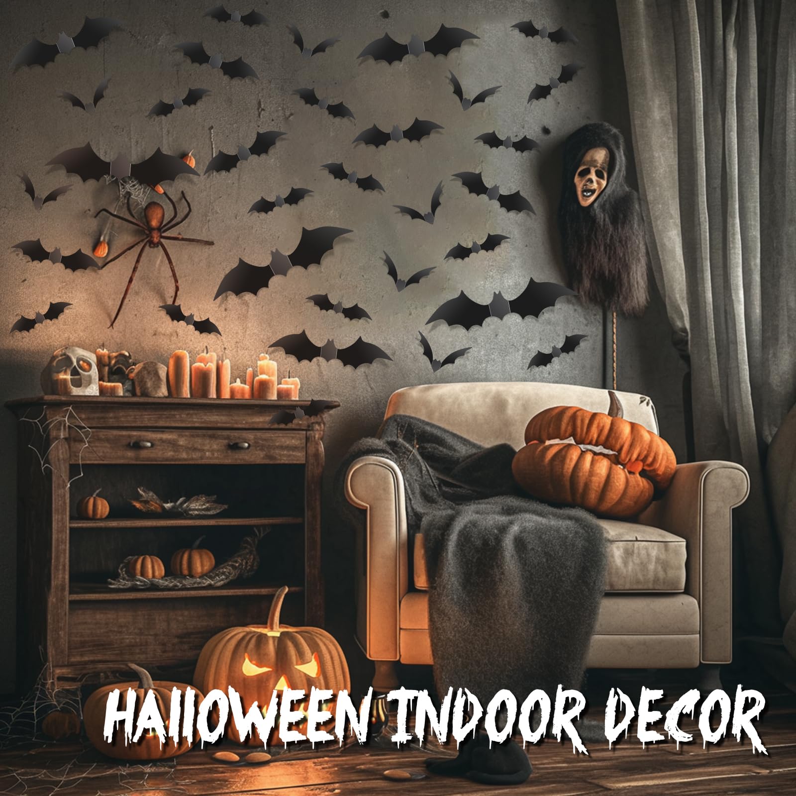 140Pcs Bats Halloween Decor, Real Scary Bat Stickers for Halloween Party