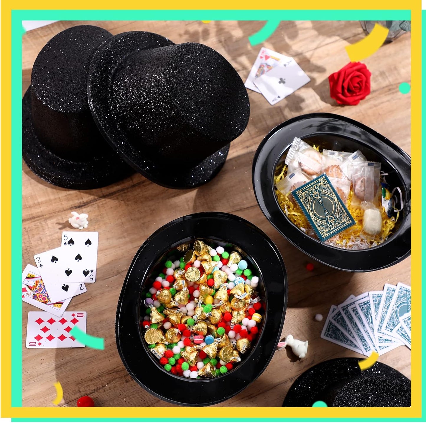 Hillban 12 Pcs Top Hats Halloween Glitter Plastic Retro Disco Party Hats for Halloween Magician Birthday Wedding Carnivals(Black,Classic)