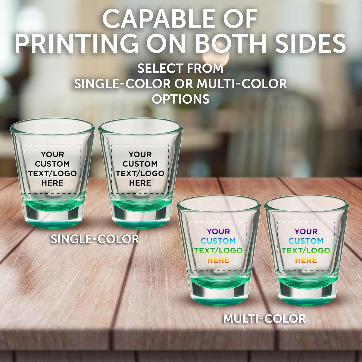 Custom Shot Glasses 1.75 oz. Set of 100, Personalized Bulk Pack - Great for Wedding Favors, Bachelorette Party Decorations, Party Fovors, Color Bottom - Green