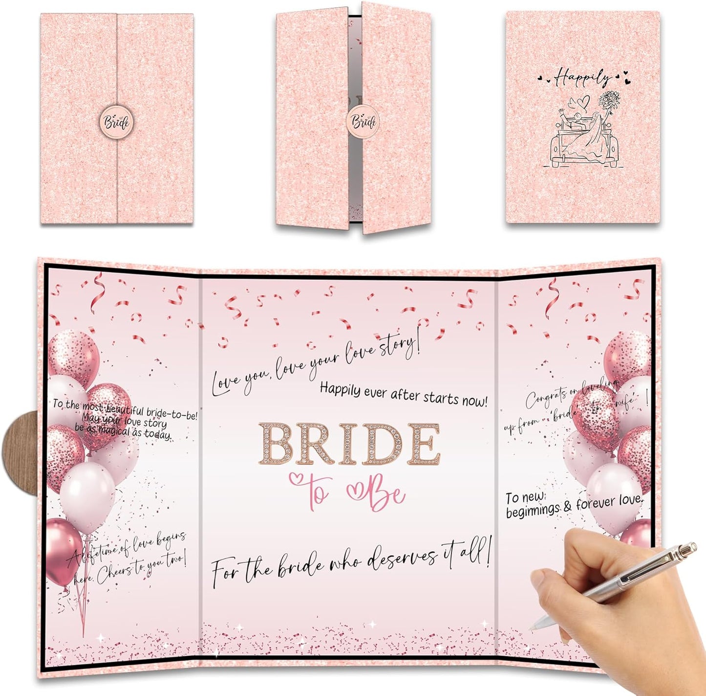 Pink Balloon Bridal Shower Decorations - Bride-to-Be Alternative Signature Guest Book for Women - 18 ''x12'' Signature Book Gifts - Bachelorette Party Wedding Reception Decor & Supplies - A06