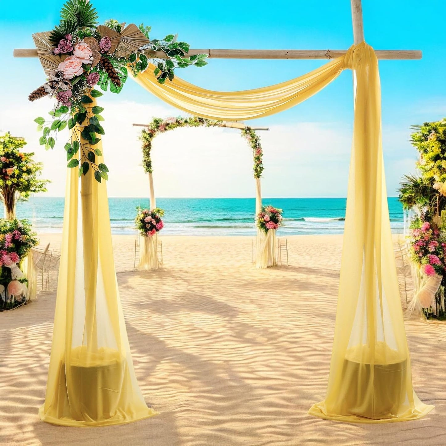 MDS Halloween Chiffon Draping Fabric - 1 Panel, 30" Wide x 30ft Long - Sheer Spooky Arbor & Canopy Drapery for Haunted House Backdrops, Party Ceilings, DIY Costumes & Themed Events - Gold