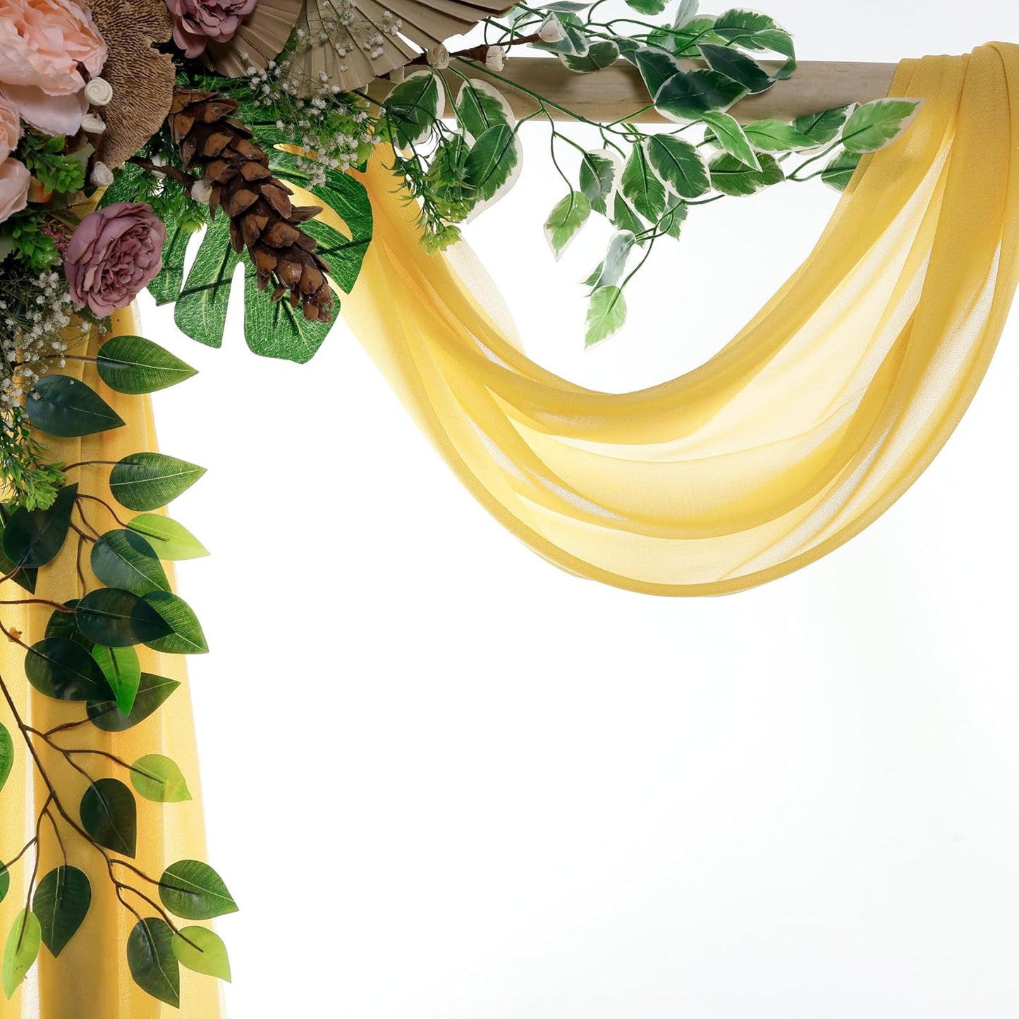 VDS Pack of 2 Panel (30 Inch X 40 Feet) Wedding Arch Draping Fabric Sheer Chiffon Fabric Drapery for Wedding Ceremony Reception Swag Backdrop Canopy Chuppah ARBO Altars Decoration (Gold)