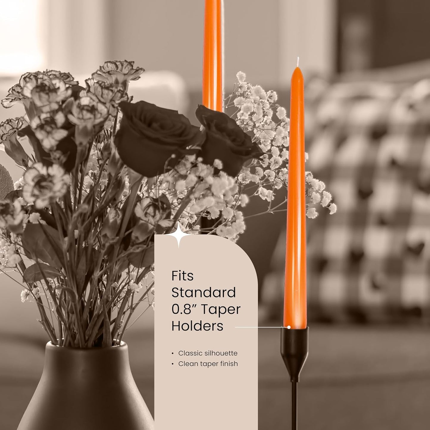 Leor & Lair Orange Taper Candles - 4 Pack 10" Orange Candlesticks - Unscented Long Burning Halloween Taper Candles for Halloween Decor, Thanksgiving Dinner, Fall Weddings & Restaurants