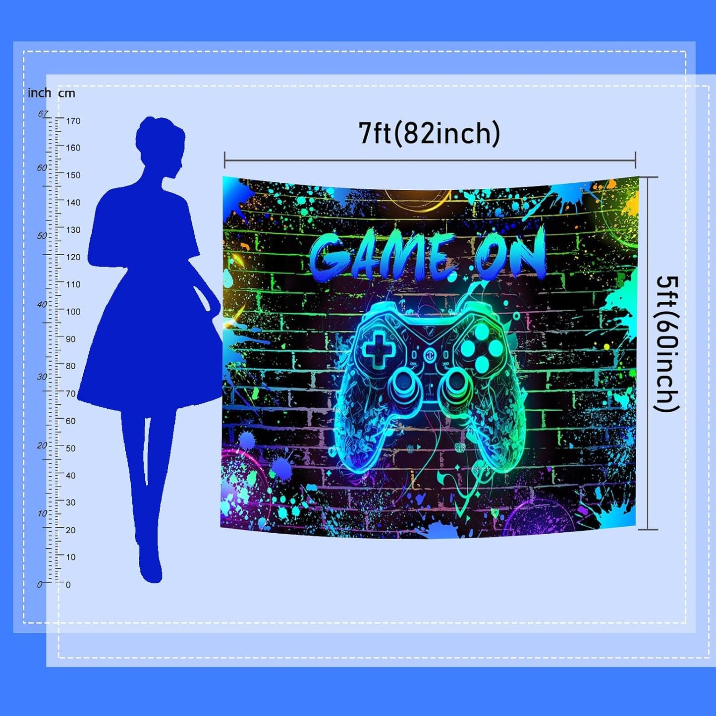 Mocsicka Game On Backdrop Video Game for Boys Level Up Birthday Party Decoration Game Night Arcade Neon Glow Gamer Banner Photography Background (Blue, 8x6ft(96"x72"))