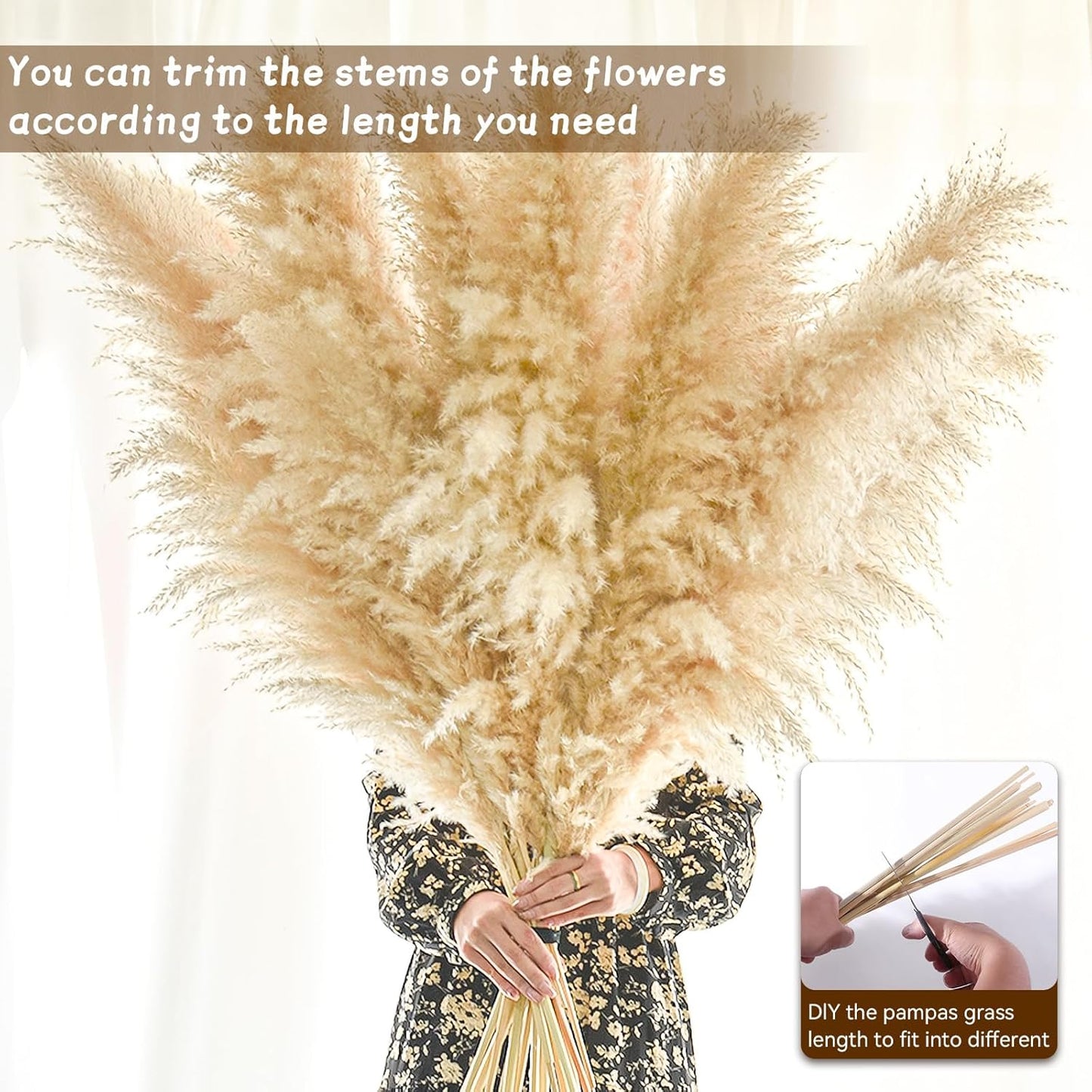 46" inch 11 Stems Natural Pampas Grass Tall Decor,Pompas Grass,Large Beige Tall Pampas Grass for Floor Vase,Wedding Decorations,Party,Boho Home Decor,and Creating a Boho Ambiance