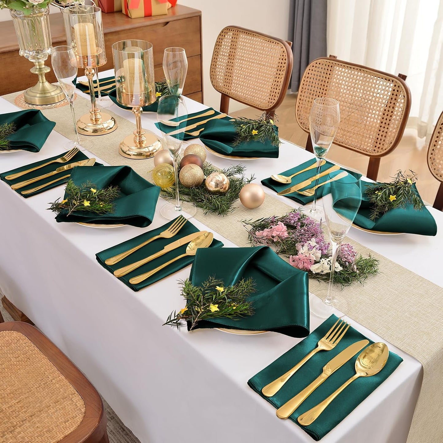 50 Pieces Forest Green Satin Napkins, 17" x 17" Square Table Napkins, Silky Soft Smooth Washable Napkins for Restaurant, Weddings, Dinner, Party Decoration