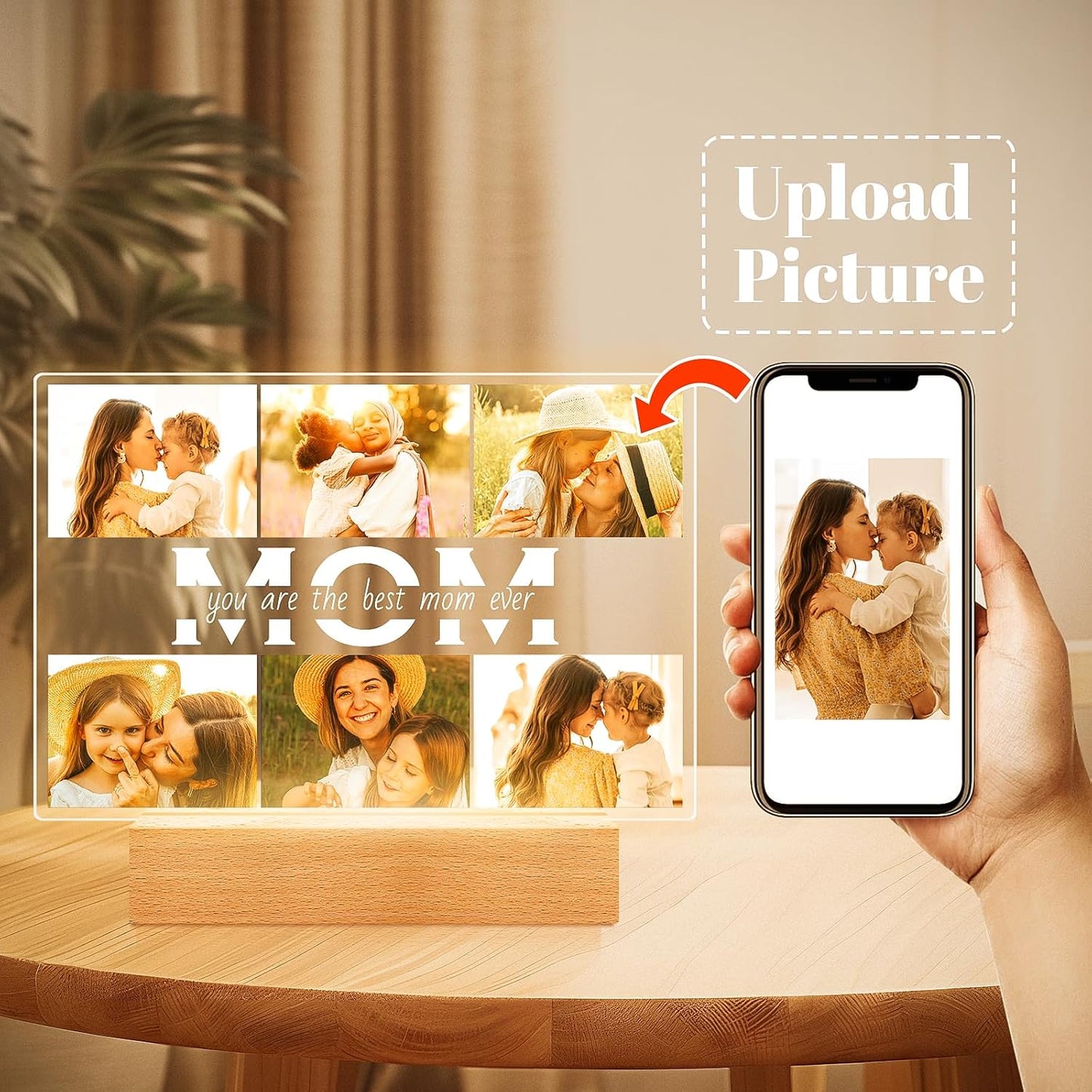 Personalized Gifts for Mom from Daughter Son, Custom Picture Frames with Photos, Customized Photo Frame with Night Light, Personalized Birthday Gifts for Mom Baby Kids Family