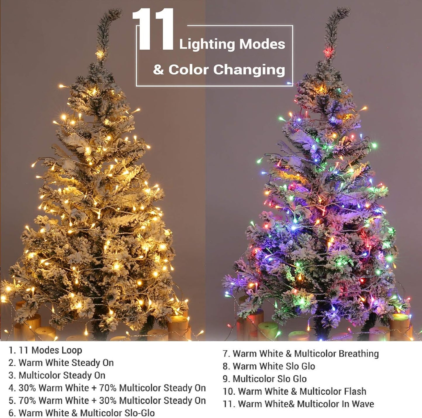 BrizLabs Christmas Lights, 180ft 500 LED Color Changing String Lights, 11 Modes Warm White & Multicolor Christmas Tree Lights with Remote, Dimmable Christmas Lights String Clear Wire for Xmas Decor