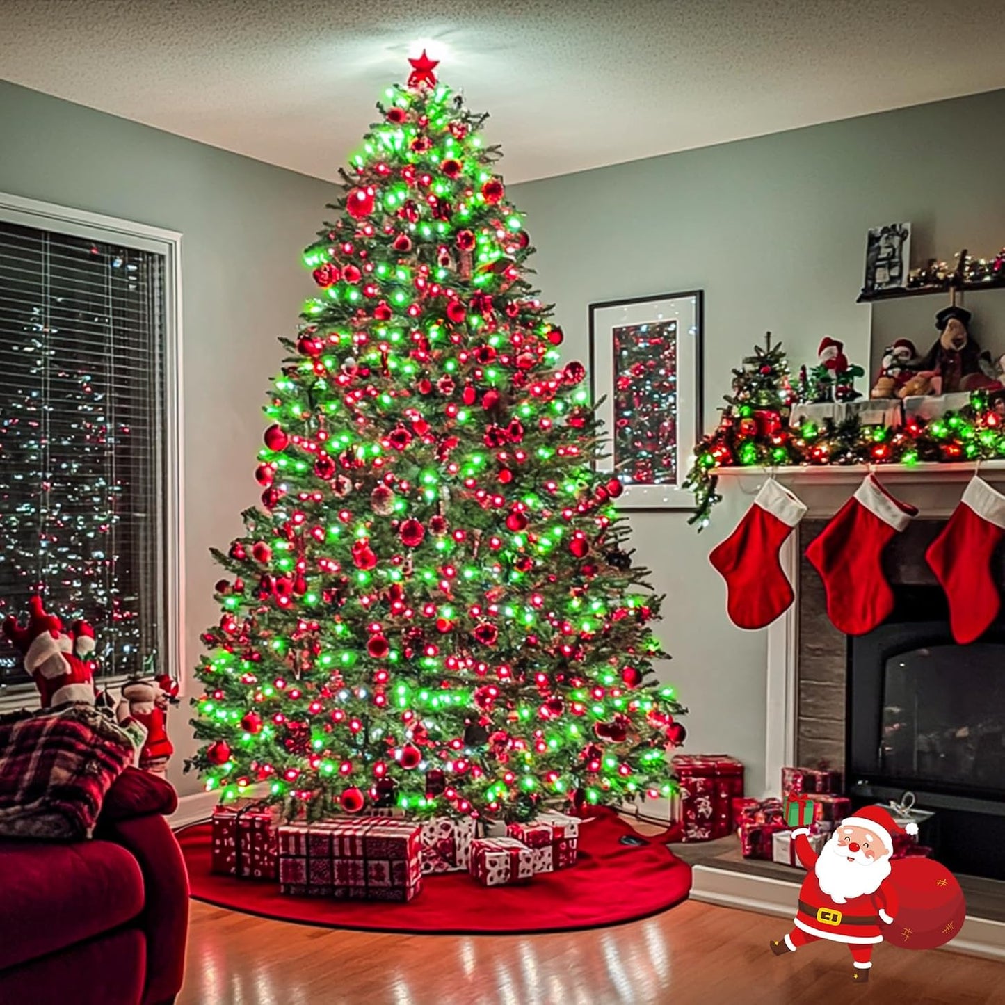 JMEXSUSS 500 LED Red and Green Christmas Lights, 8 Modes 163ft String Lights Plug in with Remote Control, Clear Wire Christmas String Lights Outdoor Waterproof for Outside Tree Yard Wedding