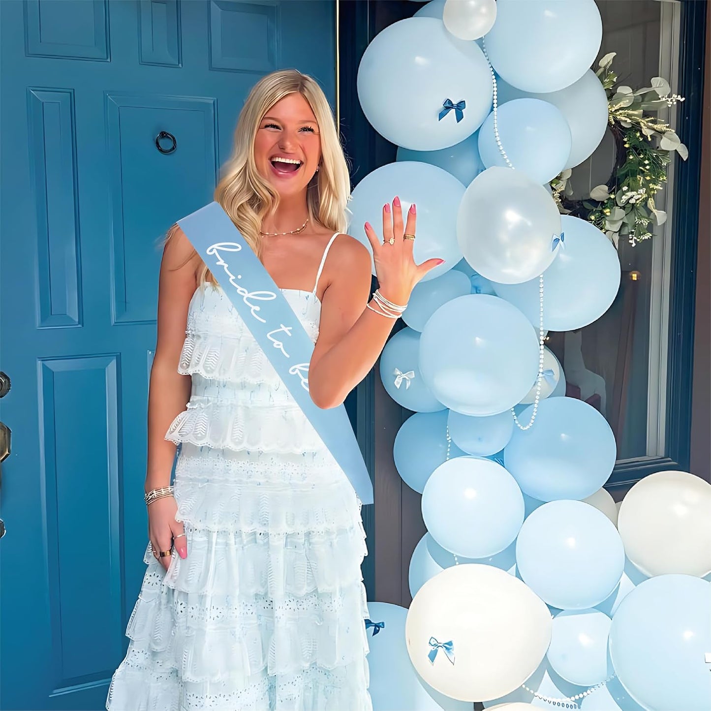 Bride Squad Bride to Be Sash Bridal Party Accessories Bride Sash Bachelorette Party Decorations(Light Blue)