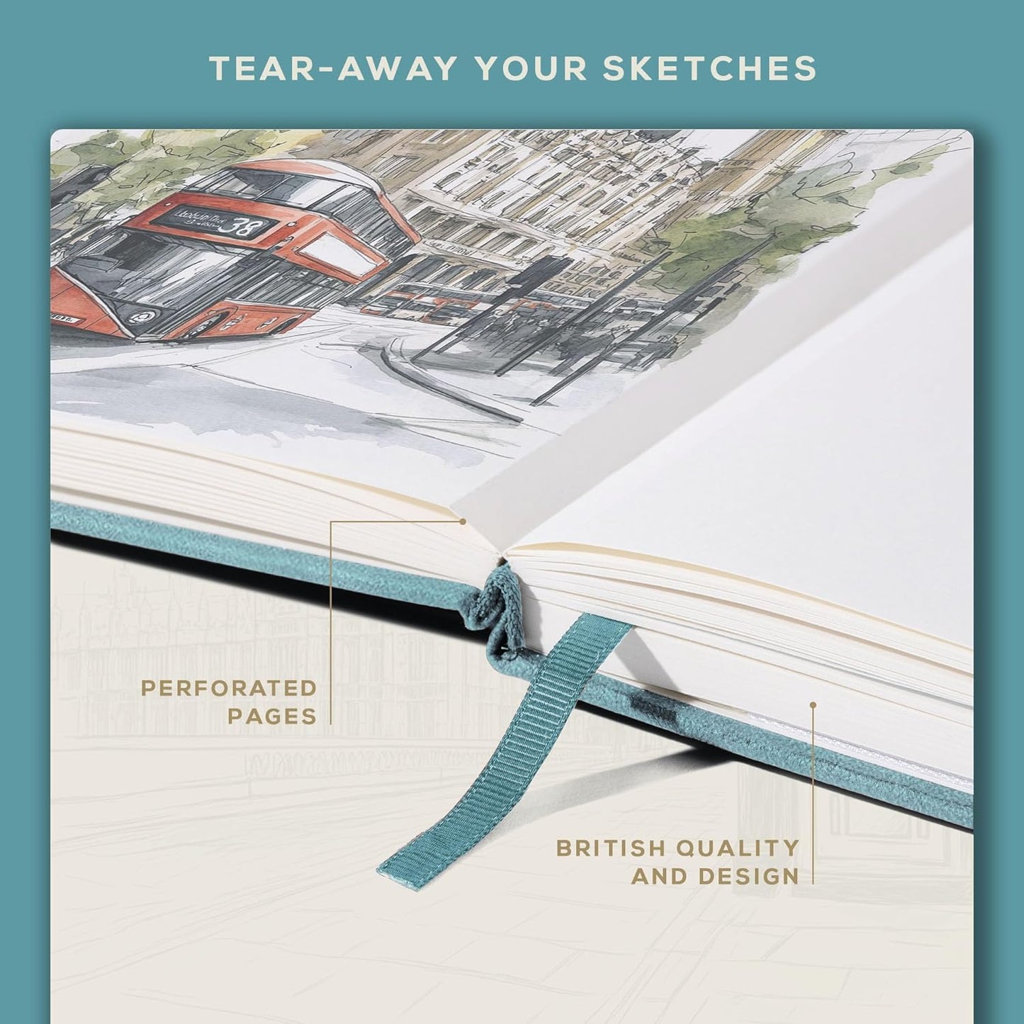 BEECHMORE BOOKS A4 Sketchbook ??8.5x11 Premium Vegan Leather Bound Large Sketch Book Hardcover With 156 Thick 160gsm Perforated Ivory Pages, Blank Sketch Pad, Gift Boxed, Back Pocket, Ribbon Bookmark