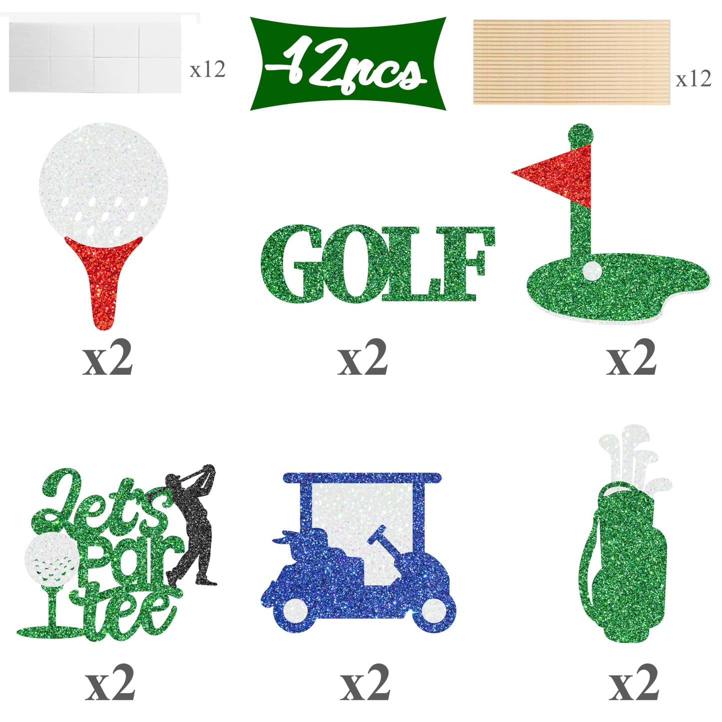 12Pcs Golf Party Centerpiece Sticks Glitter Golf Birthday Party Table Toppers Golf Centerpiece