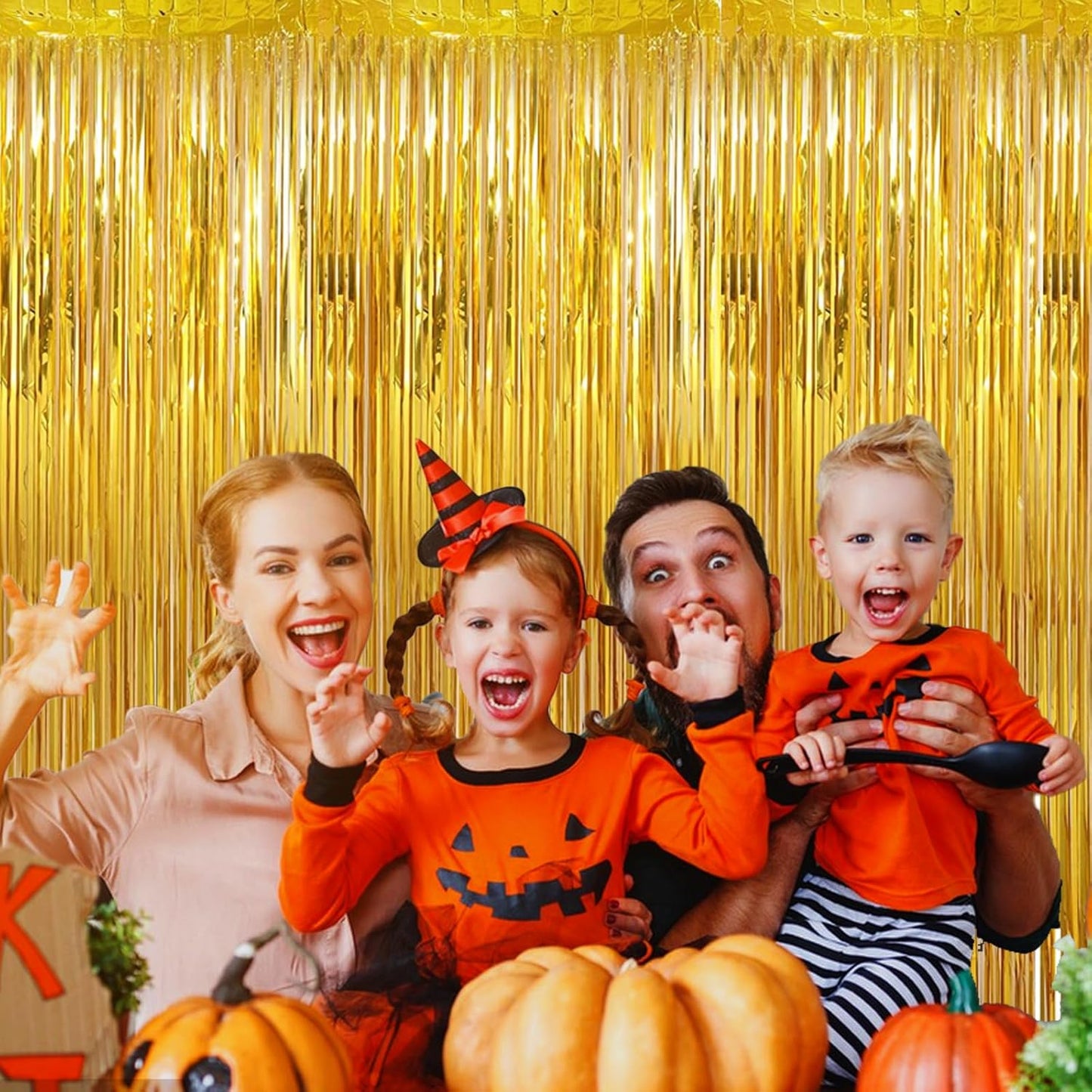 2 Pack 3.28 ft x 6.56 ft Golden Tinsel Curtain Party Backdrop Decorations, Metallic Foil Fringe Backdrop Door for Halloween, Christmas, Birthday Graduat