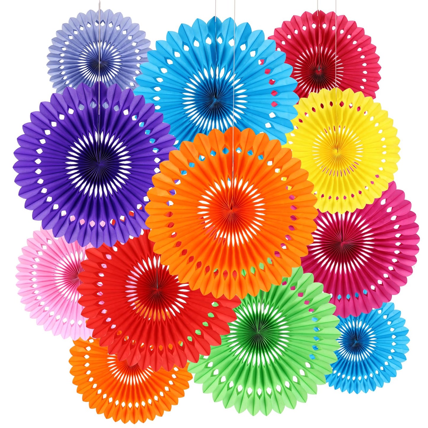 BestoFun 12PCS Paper Fans Mexican Party Decorations Colorful Paper Fans Tissue Paper Flowers
