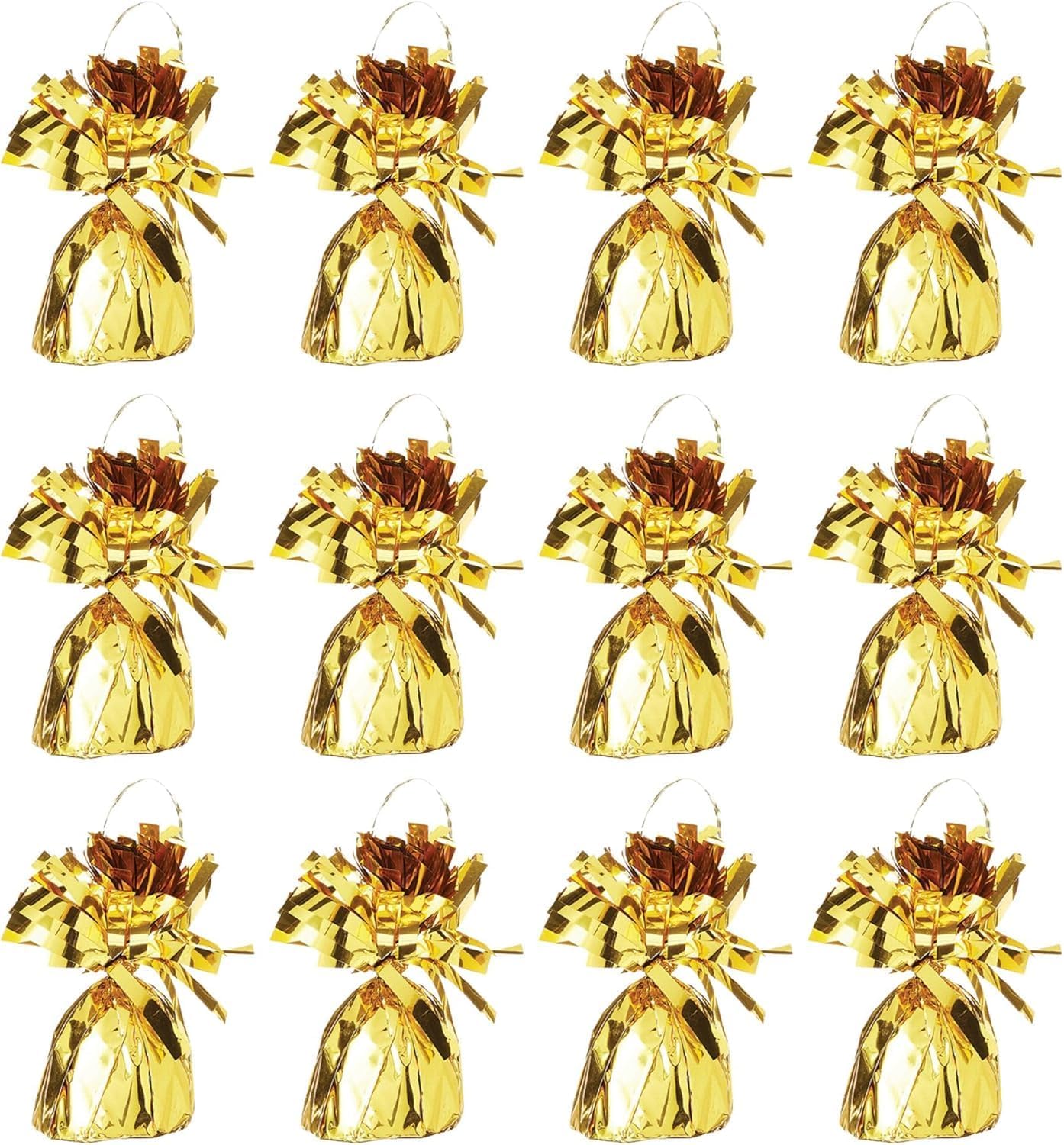 ROYALHOUSE Metallic Plastic Wrapped Balloon Weights for Party Decorations, 12 Pcs (Gold)