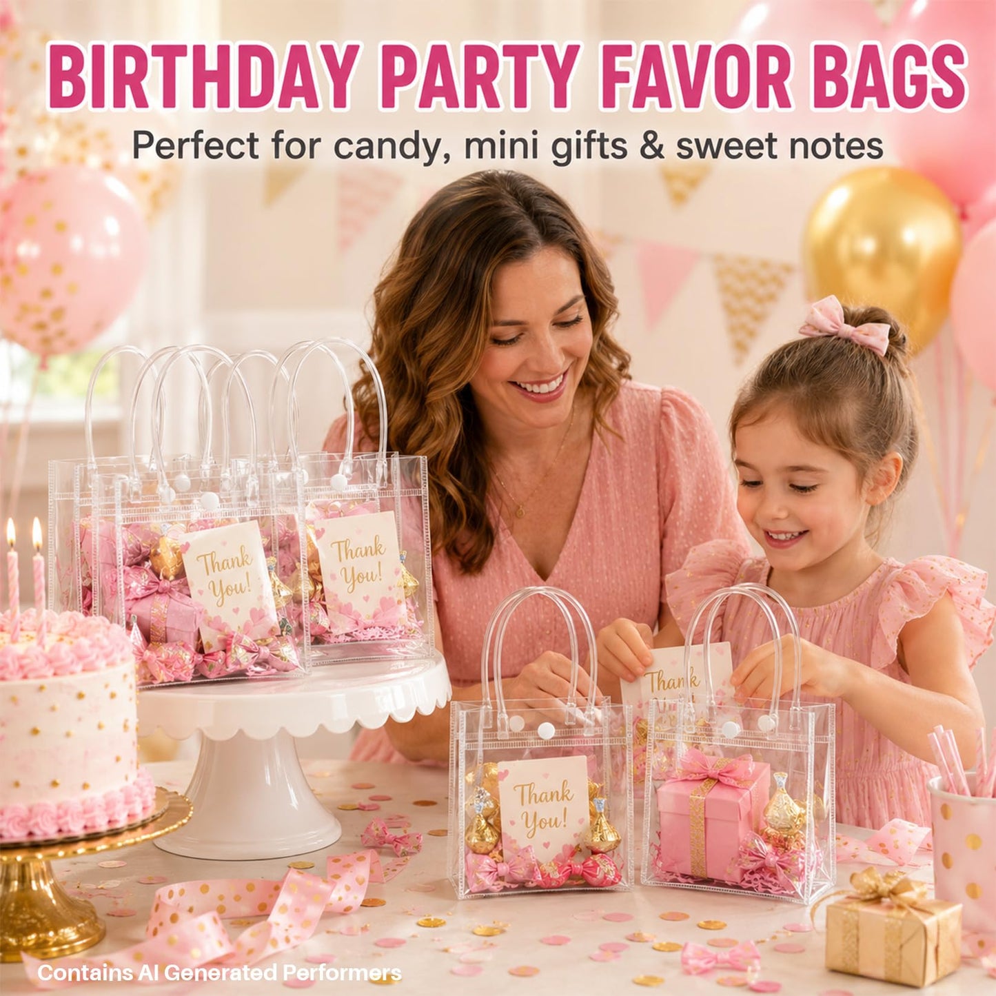 MAQIHAN Clear Gift Bags with Handles - Party Favor Candy Bags Transparent