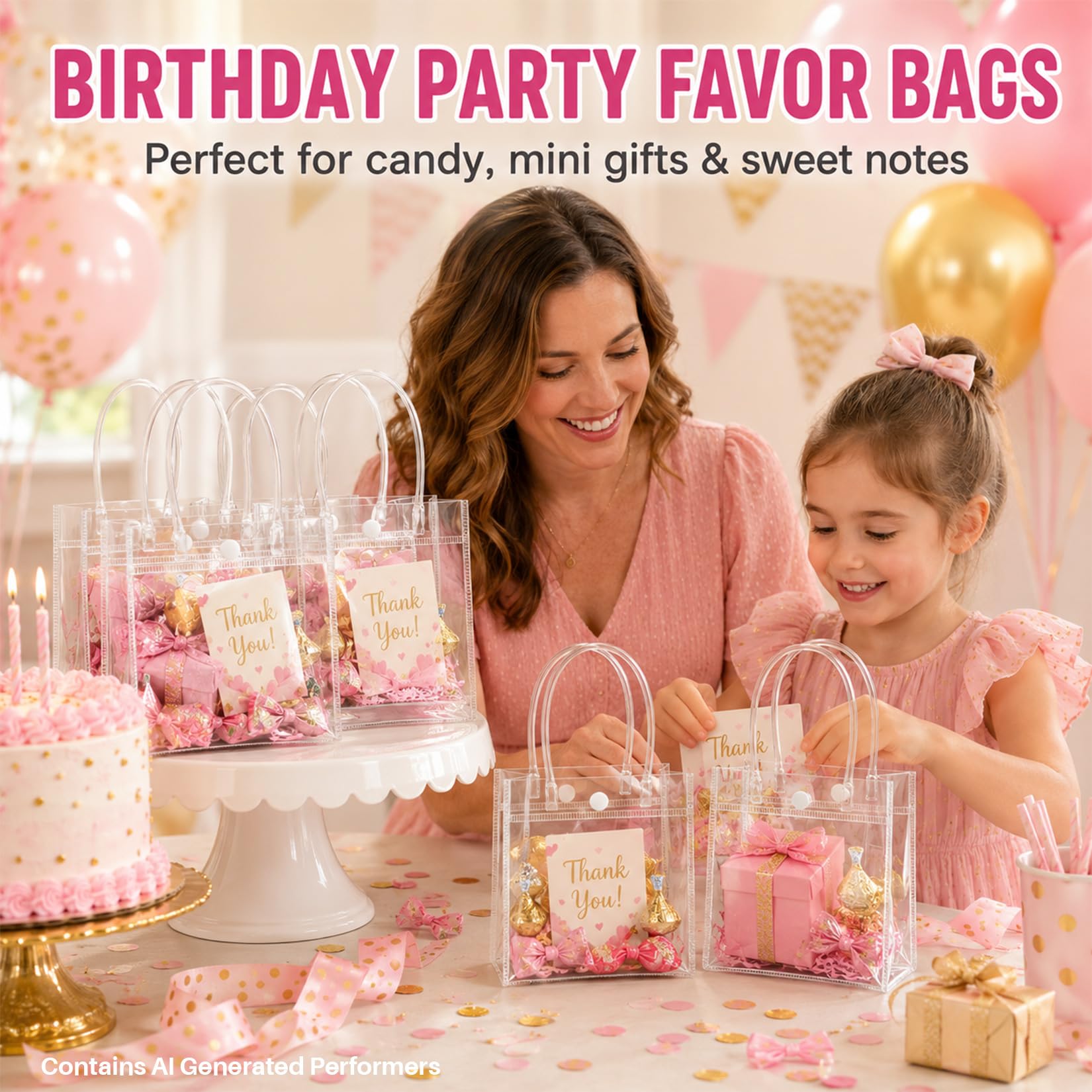 MAQIHAN Clear Gift Bags with Handles - Party Favor Candy Bags Transparent