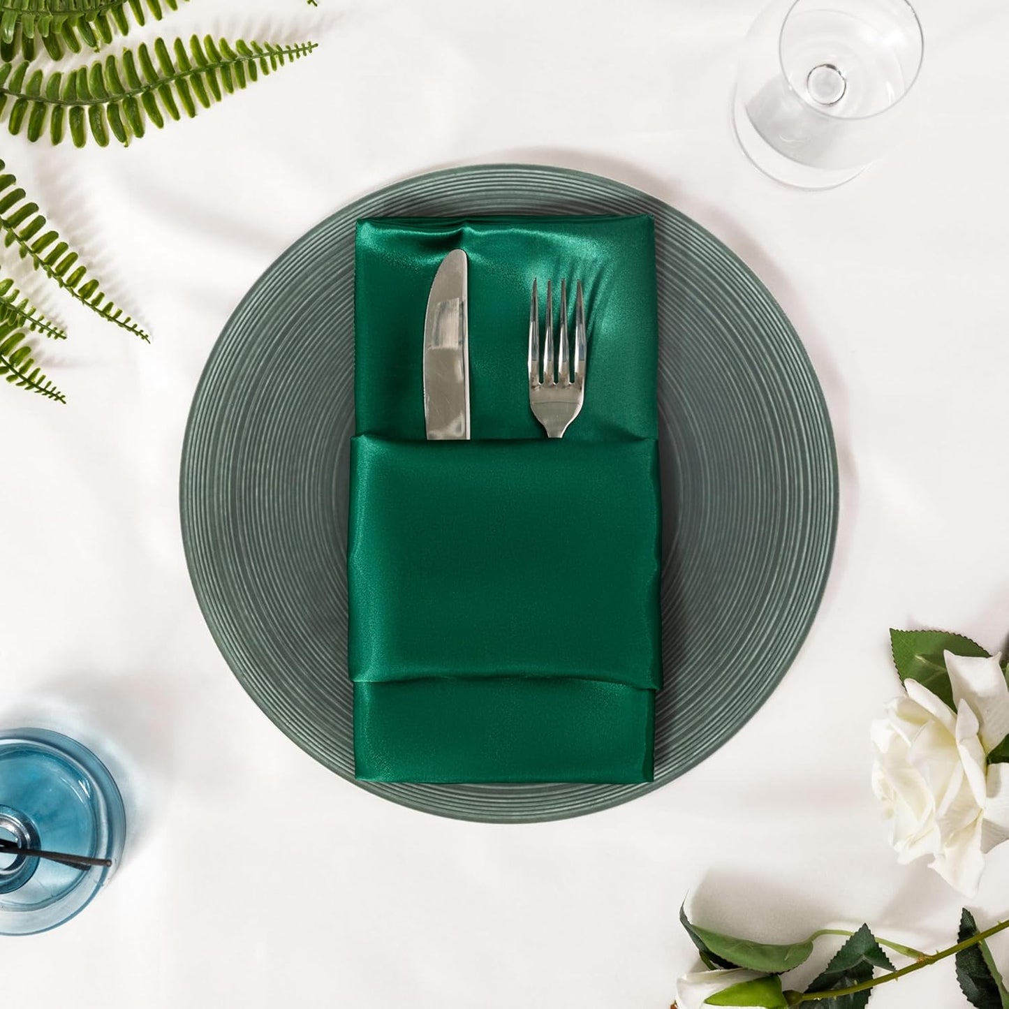 36 Pack Square Satin Dinner Napkins, 16x16 Inches Silky Soft Smooth Table Cloth Napkins for Restaurant Weddings Banquet Party Decoration, Blackish Green