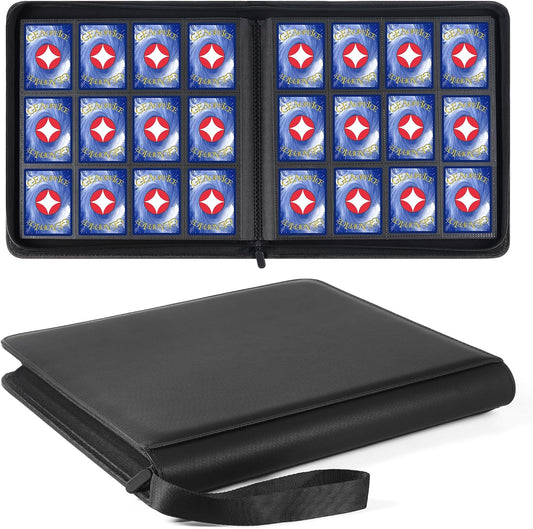 GEAoffice Trading Card Binder 12 Pocket Hold 720 Cards, Premium PU Cover Zipper Collection Binder, Ringless Sturdy Side Loading Card Album Folder for YuGiOh, MTG, TCG, Game & Sports, Non-PVC, Black