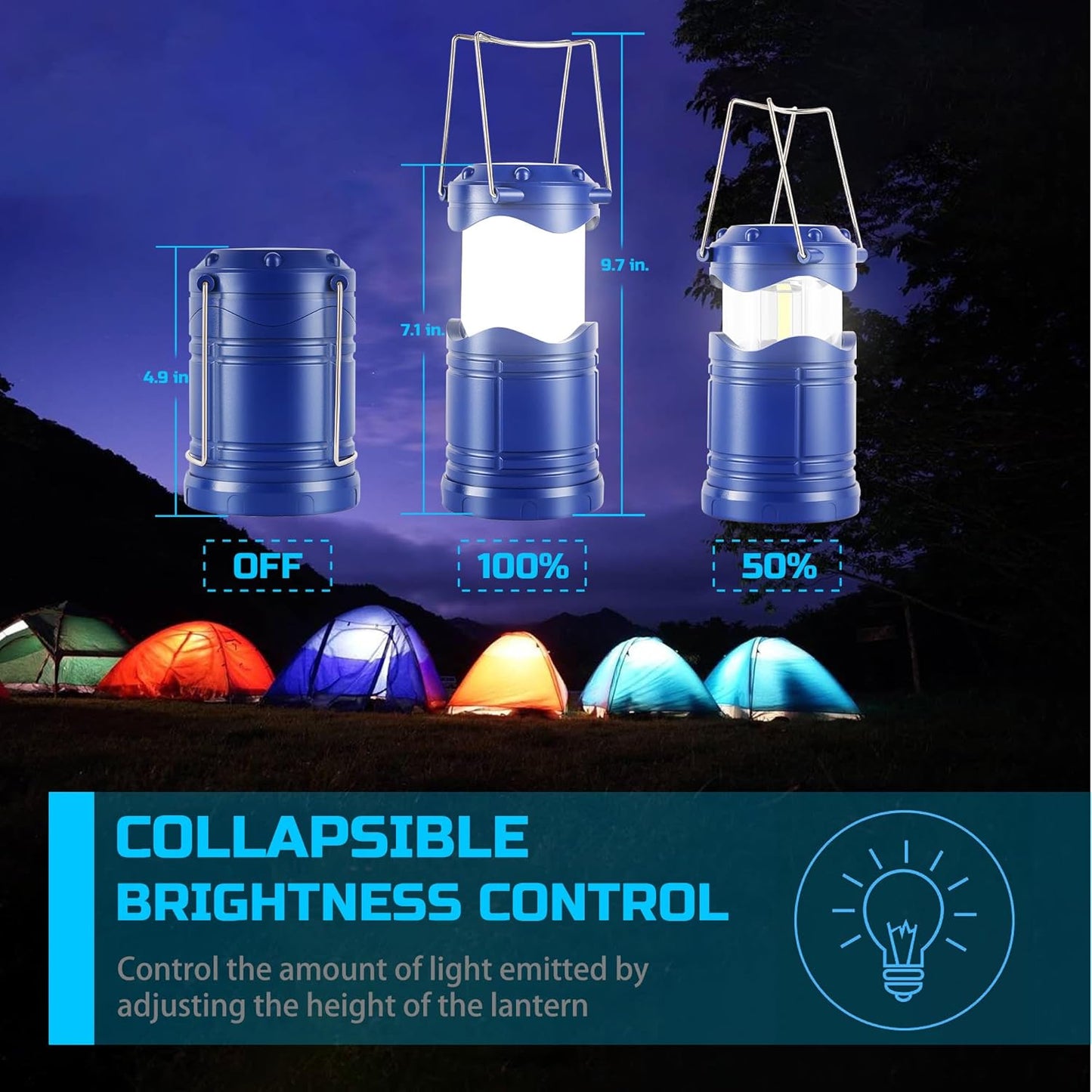 Lichamp LED Camping Lantern, 4 Pack Battery Powered Flashlight for Power Outages, Portable Collapsible Hanging Light Essential for Home, Outdoor, Emergency Lamp Survival Kit Gear for Hurricane, Blue