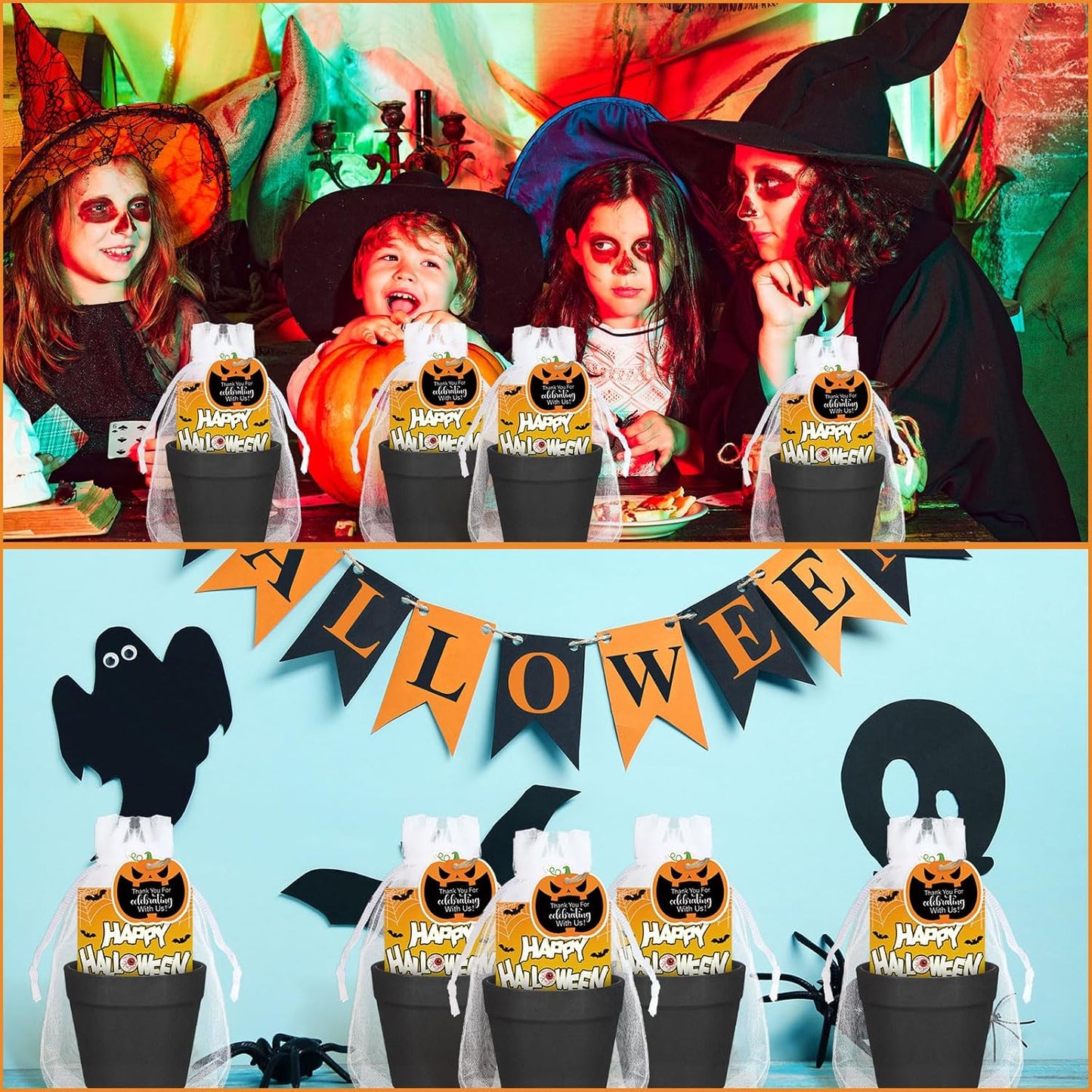 Ctosree 24 Sets Halloween Pumpkin Party Favors for Guests Pumpkin Seed Packet Favors Include Seed Bag Flowerpot Thank You Cards Hemp Ropes and Organza Gifts Bags for Happy Halloween Party Supplies