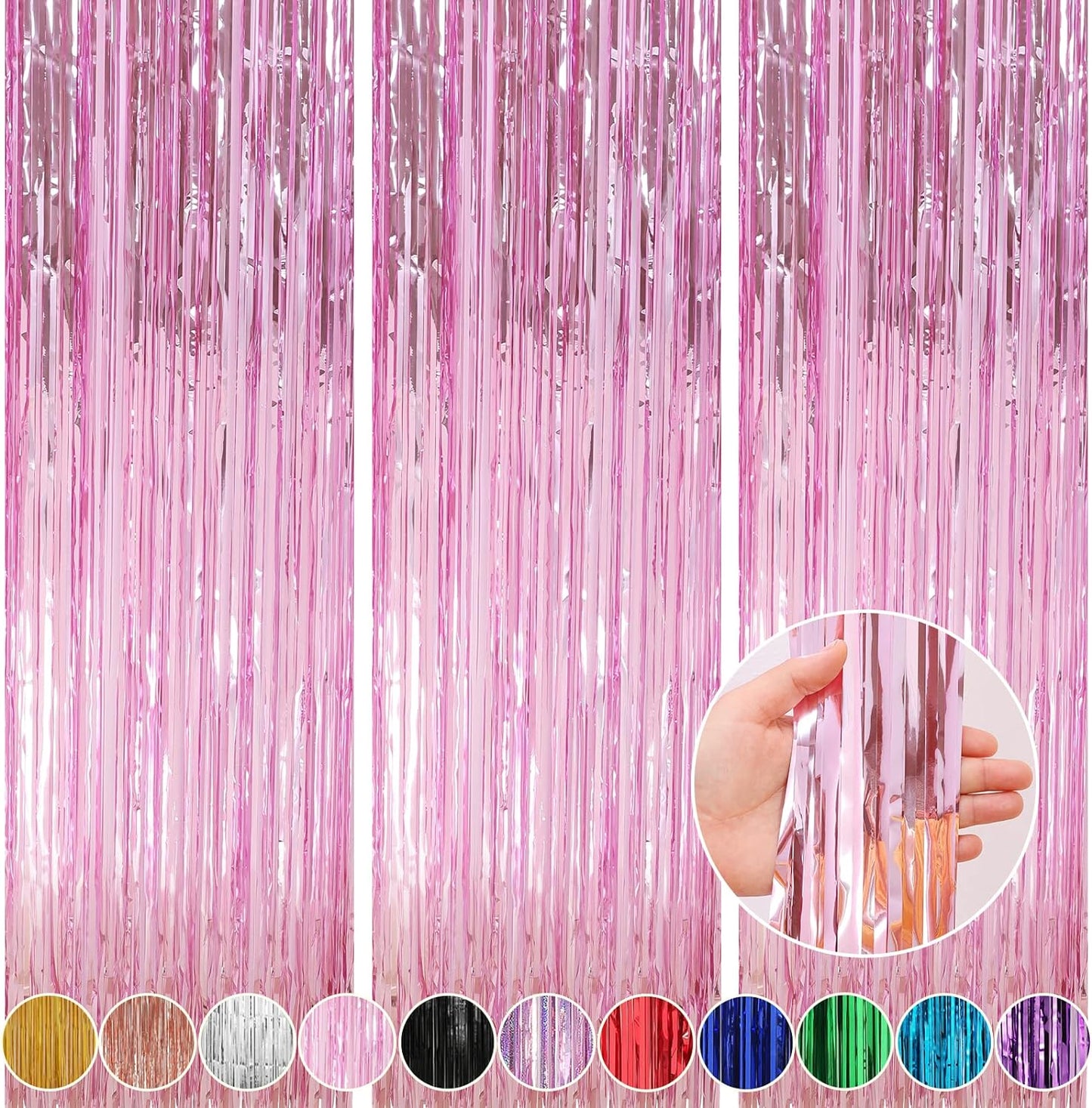 Crosize 7 Pack 3.3 x 9.9 ft Pink Foil Fringe Glitter Curtains Party Decorations, Tinsel Backdrop for Parties, Door Streamers for Birthday, Photo Booth Backdrops, Party Decor