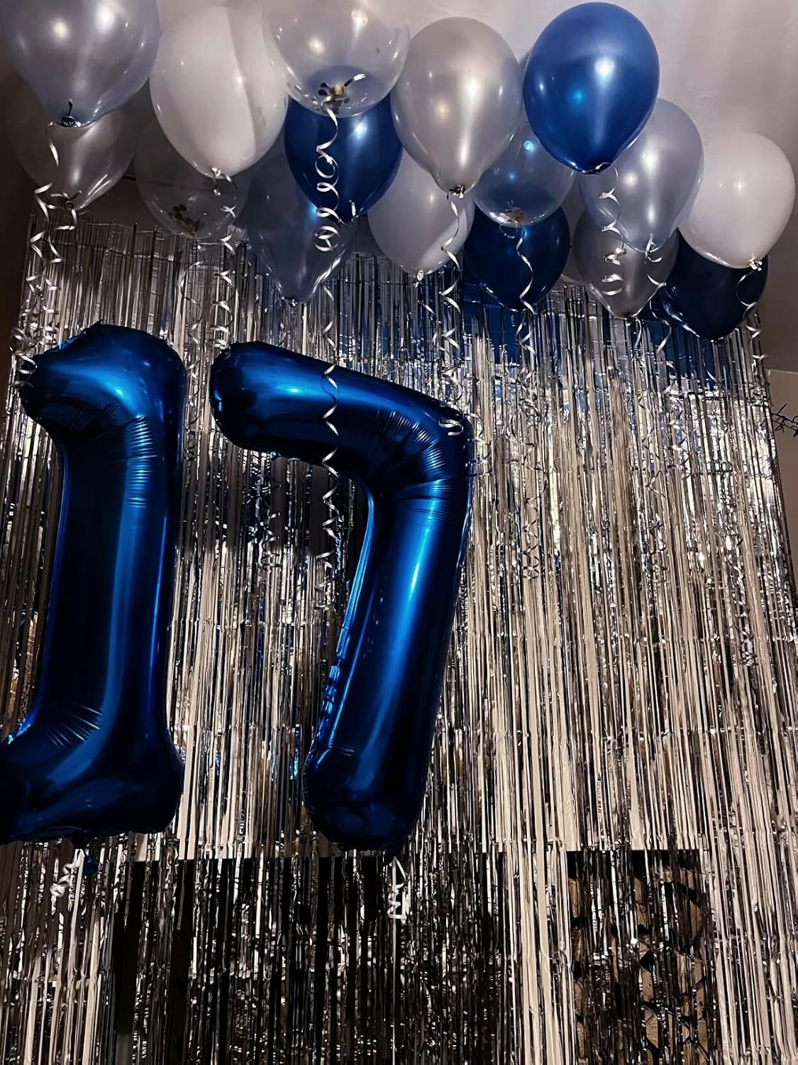 Digital Number 7 Night Blue Birthday Balloon 40 Inch, Foil Balloons for 7 17 27 70 77 Party Decorations Supplies, Night Blue Mylar Numbers Balloon for Seven Wedding Anniversary