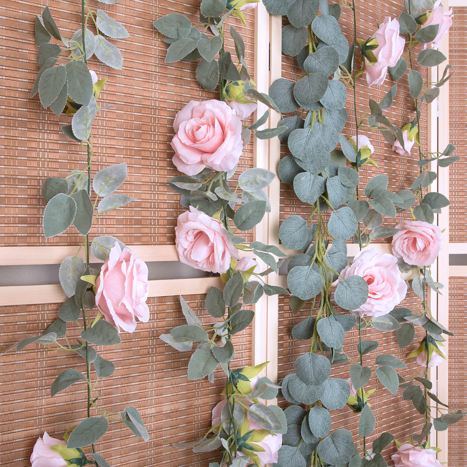 TELDRASSIL 4Pcs(26 FT) Artificial Rose Vine Fake Flower Garland Fake Silk Rose Hanging Vine for
