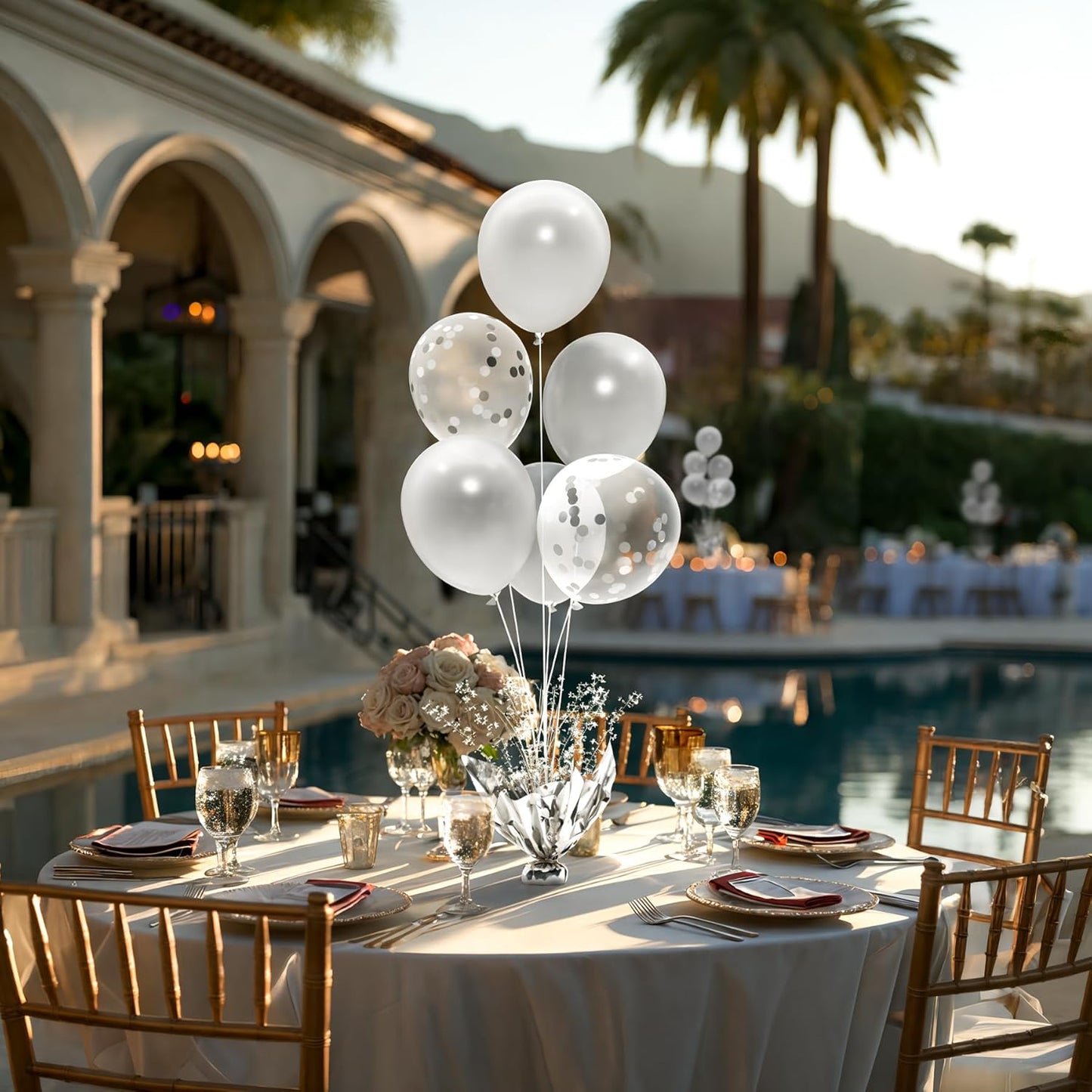 4 Set Silver Balloon Centerpieces for Tables with Balloon Stand Kit Perfect for Parties Birthday Baby Showers 50th Anniversary Party Decorations