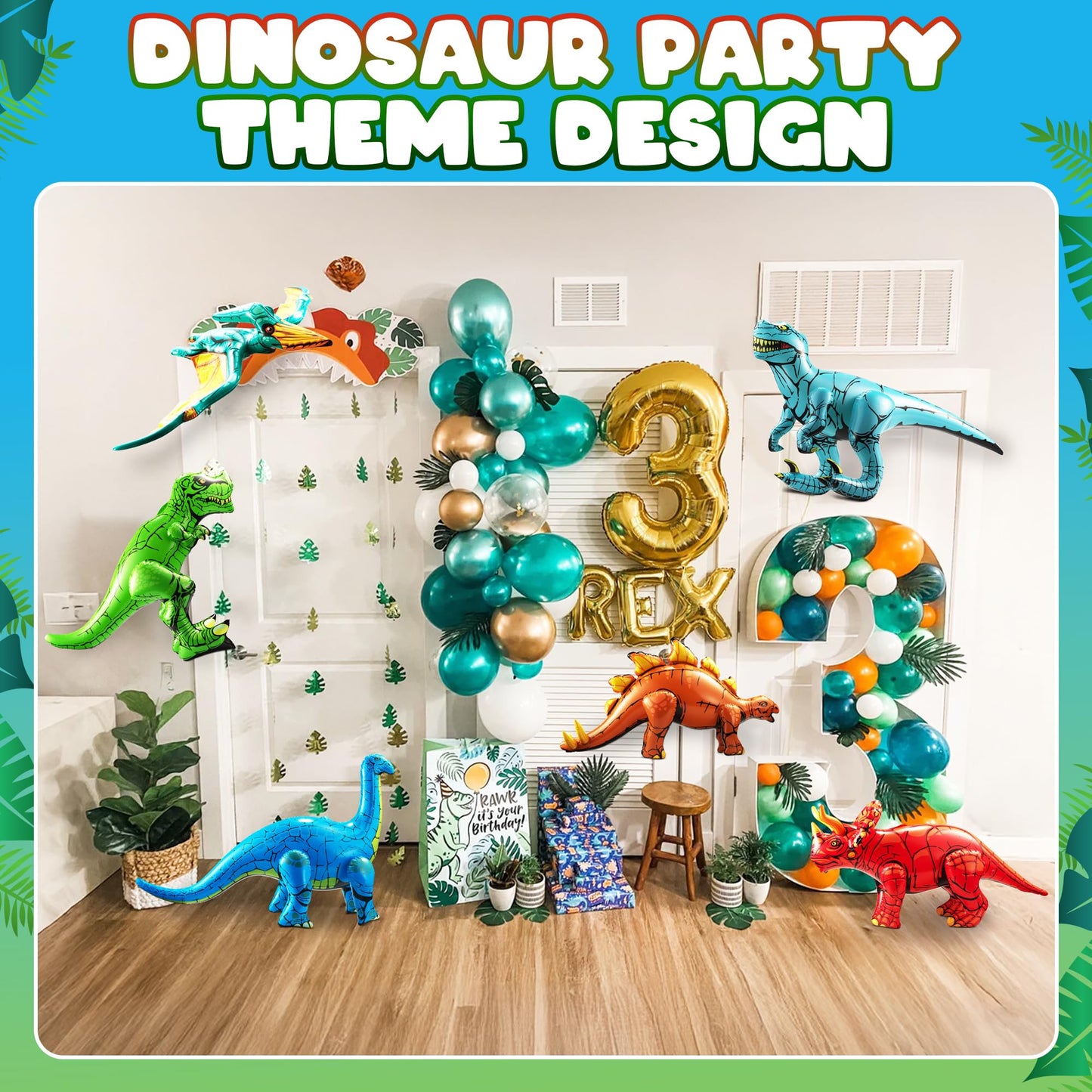 Inflatable Birthday Dinosaur Party Decorations, 6-Pack Dino Toys for Kids