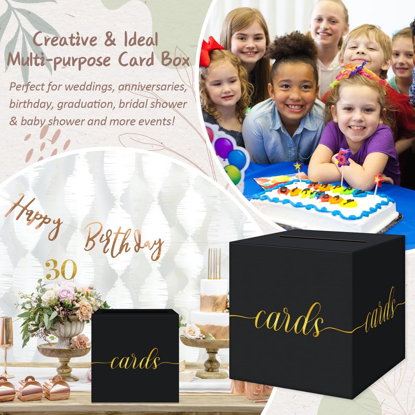 QIKSION Elegant Card Box for Party, Gold Foil Graduation Card Box, Black